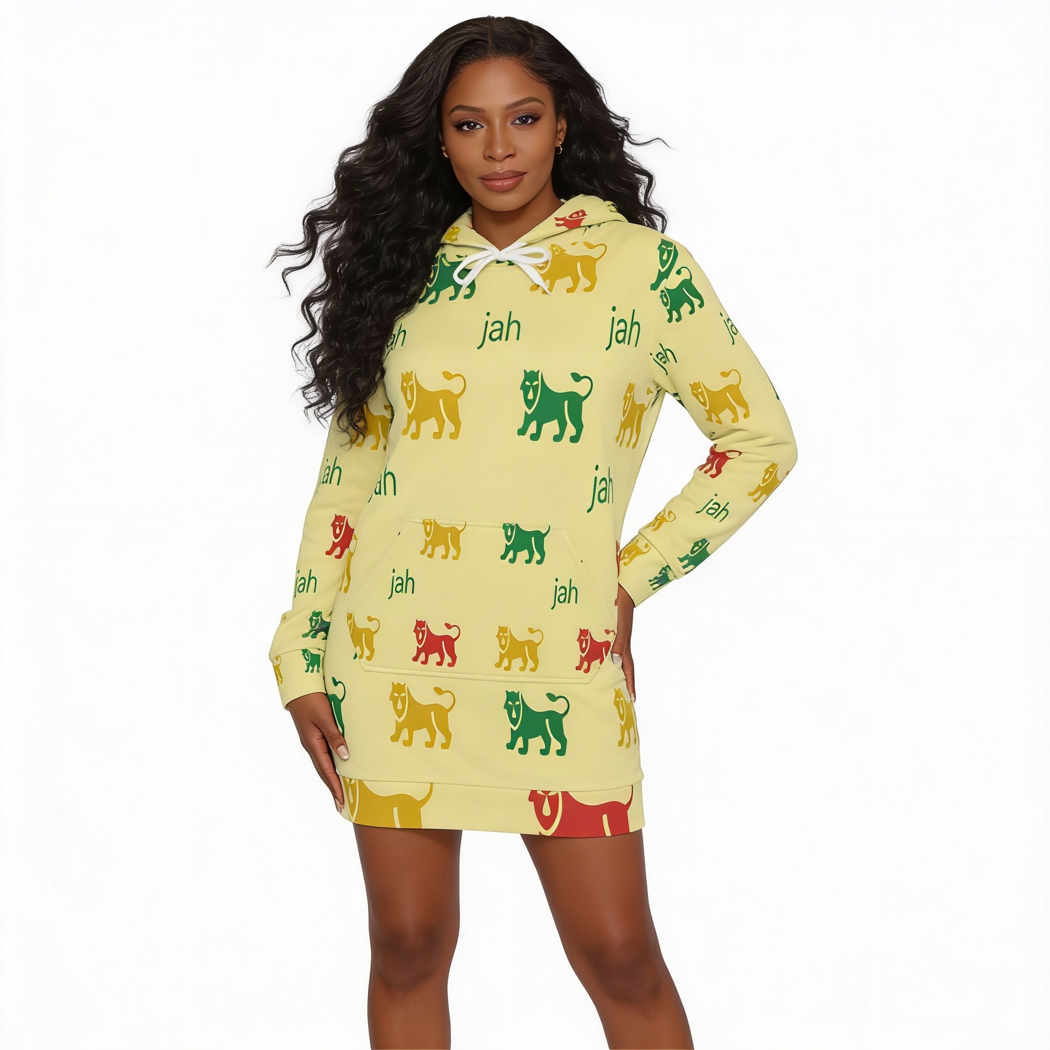  Hoodie Dress - Rasta Lion Pattern — 'jah' All-Over Print
