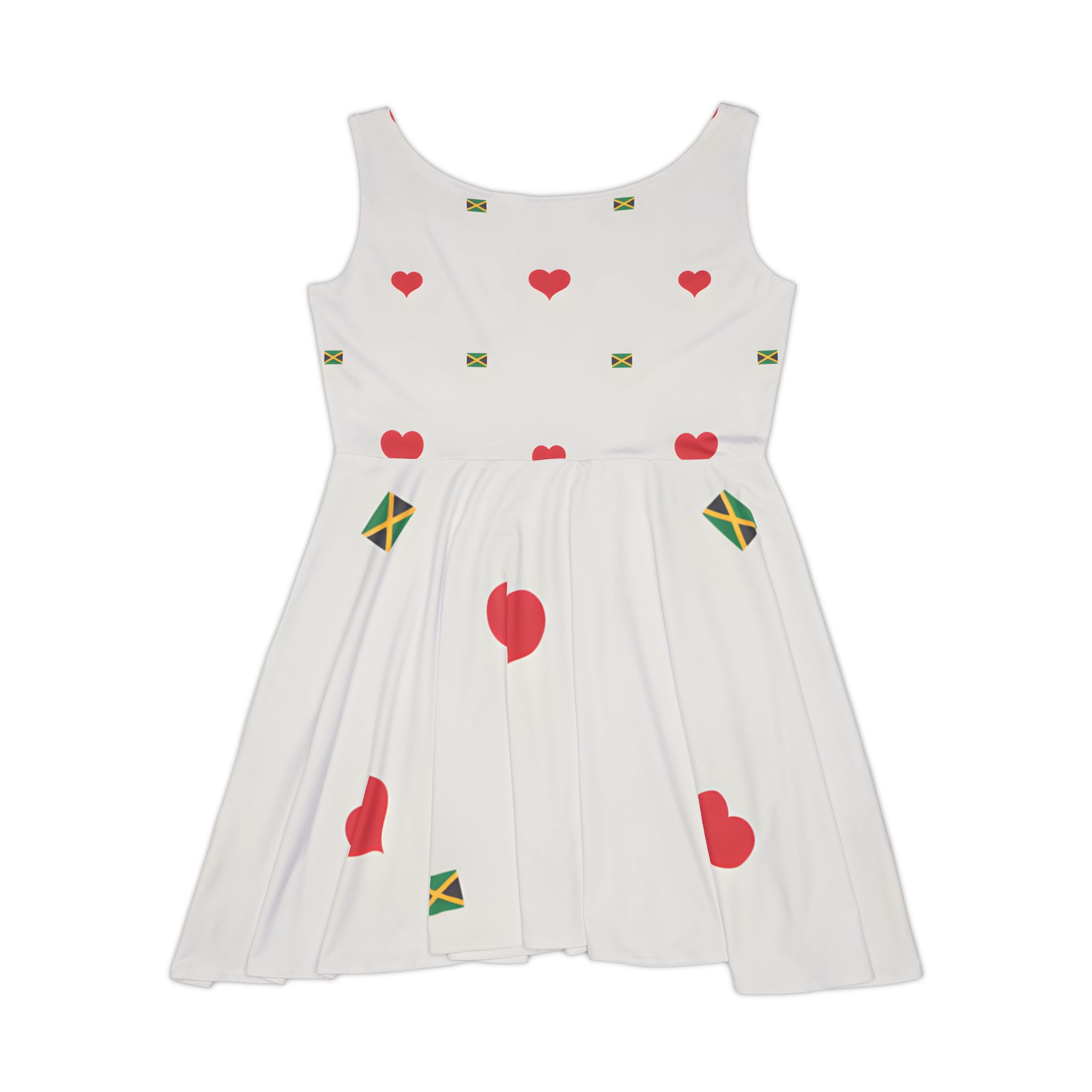 Skater Dress-Jamaica Flag Heart Pattern — Red And White Women's Dress product thumbnail image Skater Dress-Jamaica Flag Heart Pattern — Red And White Women's Dress product thumbnail image