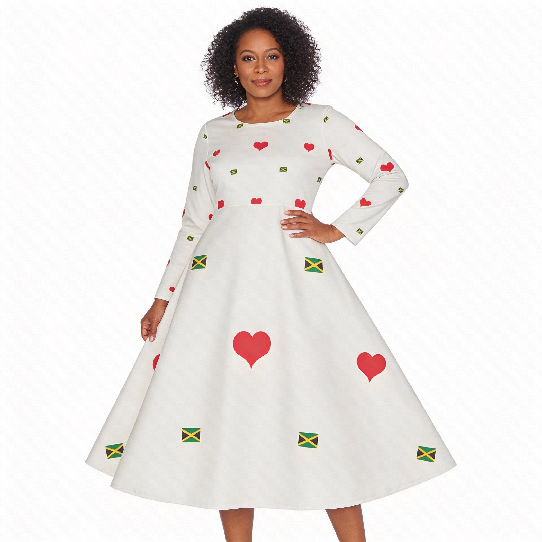 Midi Dance Dress —Women's Jamaican Flag & Red Heart All-Over Print product thumbnail image Midi Dance Dress —Women's Jamaican Flag & Red Heart All-Over Print product thumbnail image