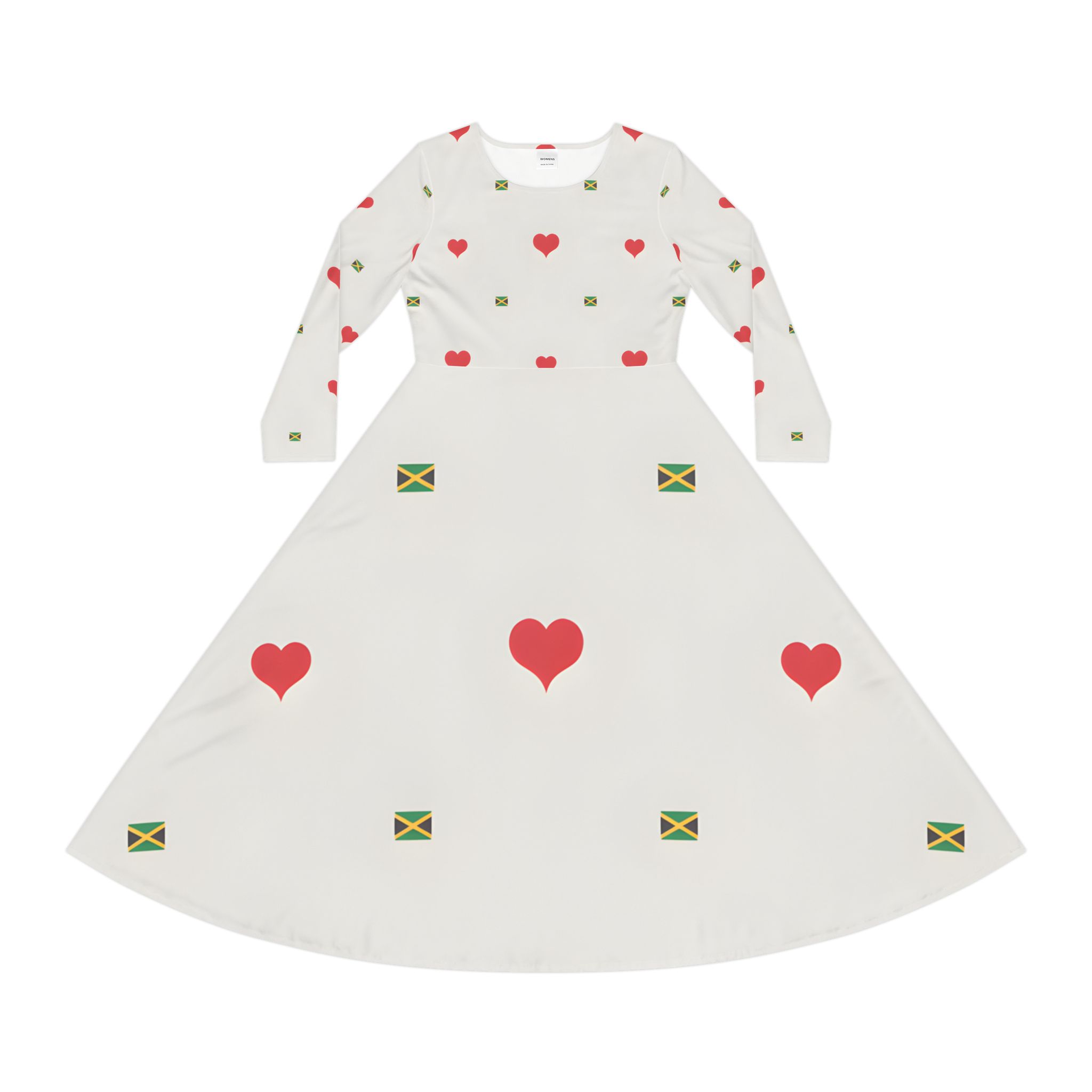 Midi Dance Dress —Women's Jamaican Flag & Red Heart All-Over Print product thumbnail image Midi Dance Dress —Women's Jamaican Flag & Red Heart All-Over Print product thumbnail image