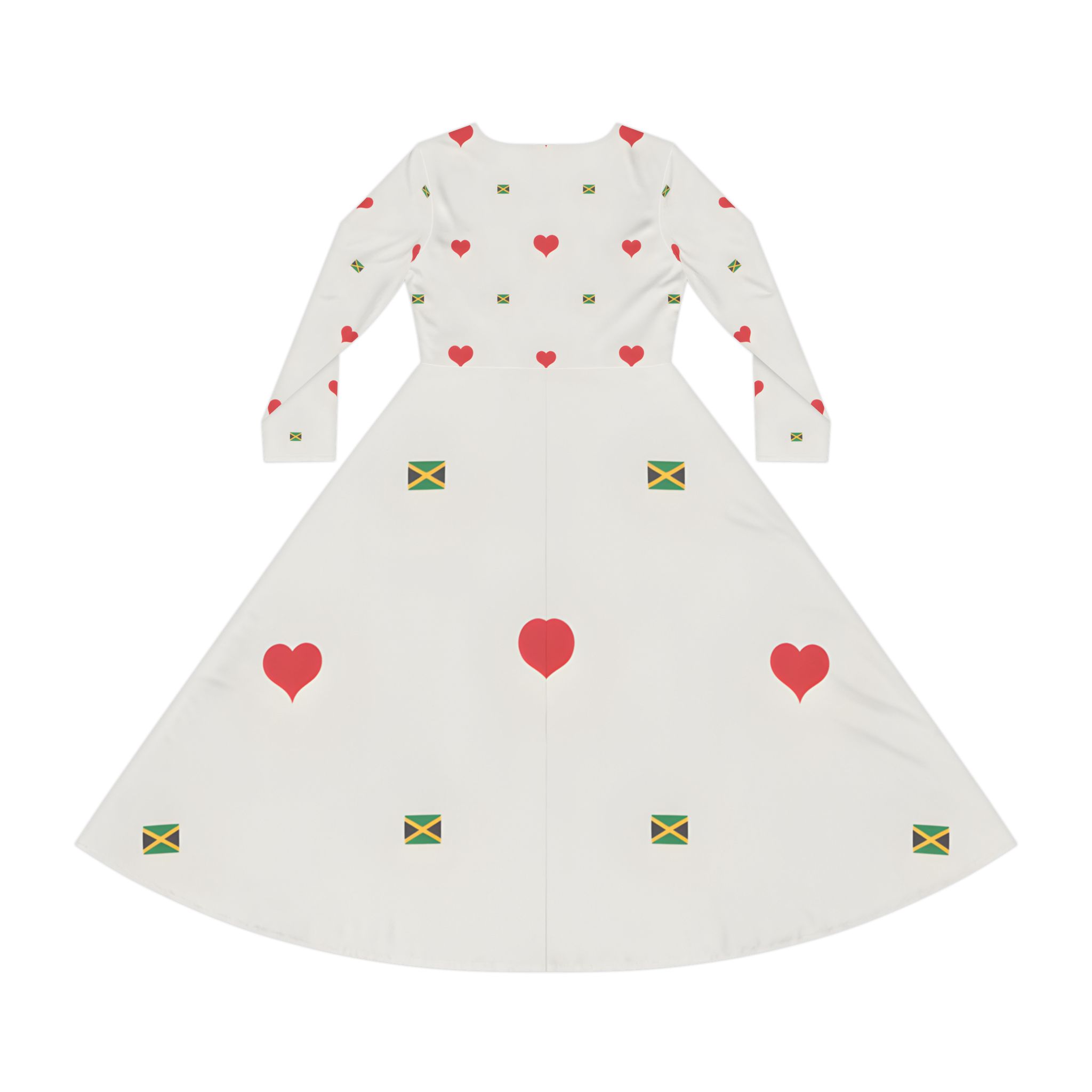 Midi Dance Dress —Women's Jamaican Flag &amp; Red Heart All-Over Print product thumbnail image