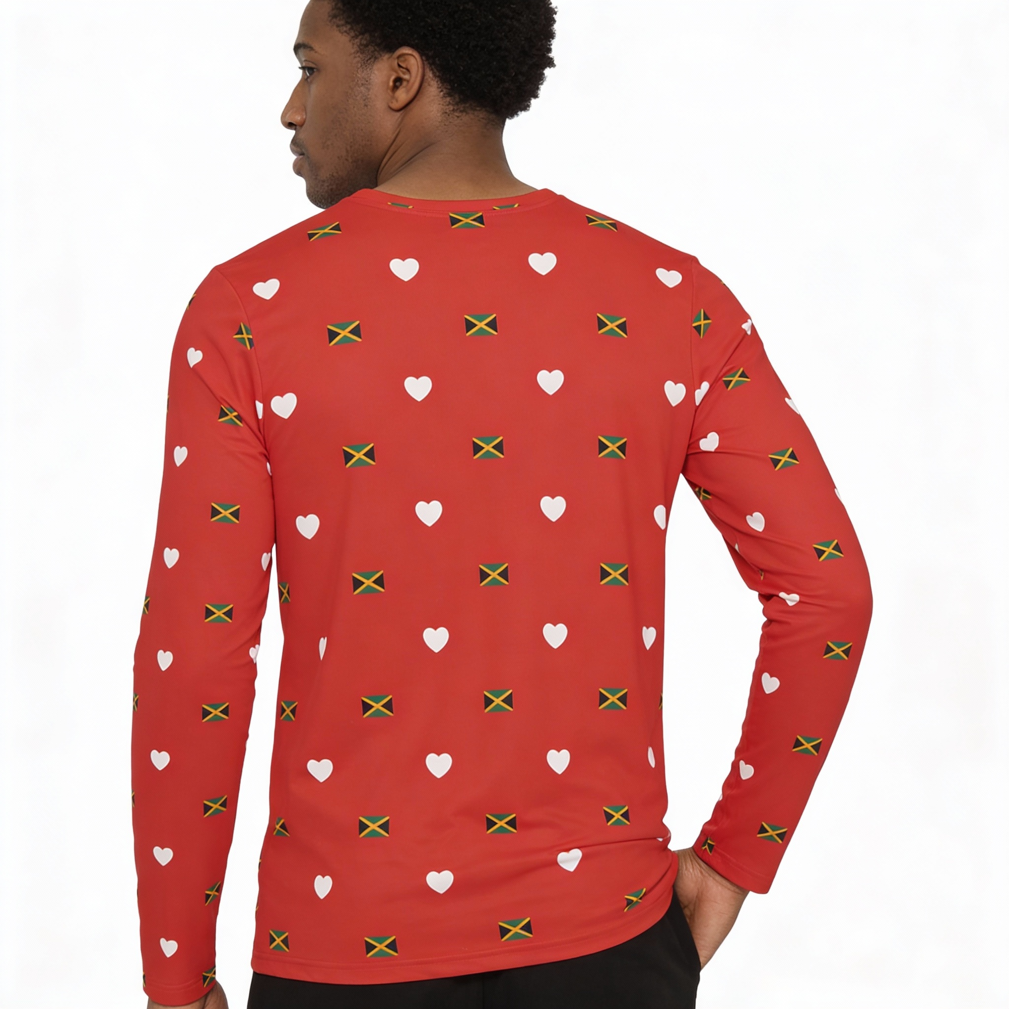 Long Sleeve Shirt-Unisex Jamaica Flag &amp; Hearts All-Over Print - Red product thumbnail image