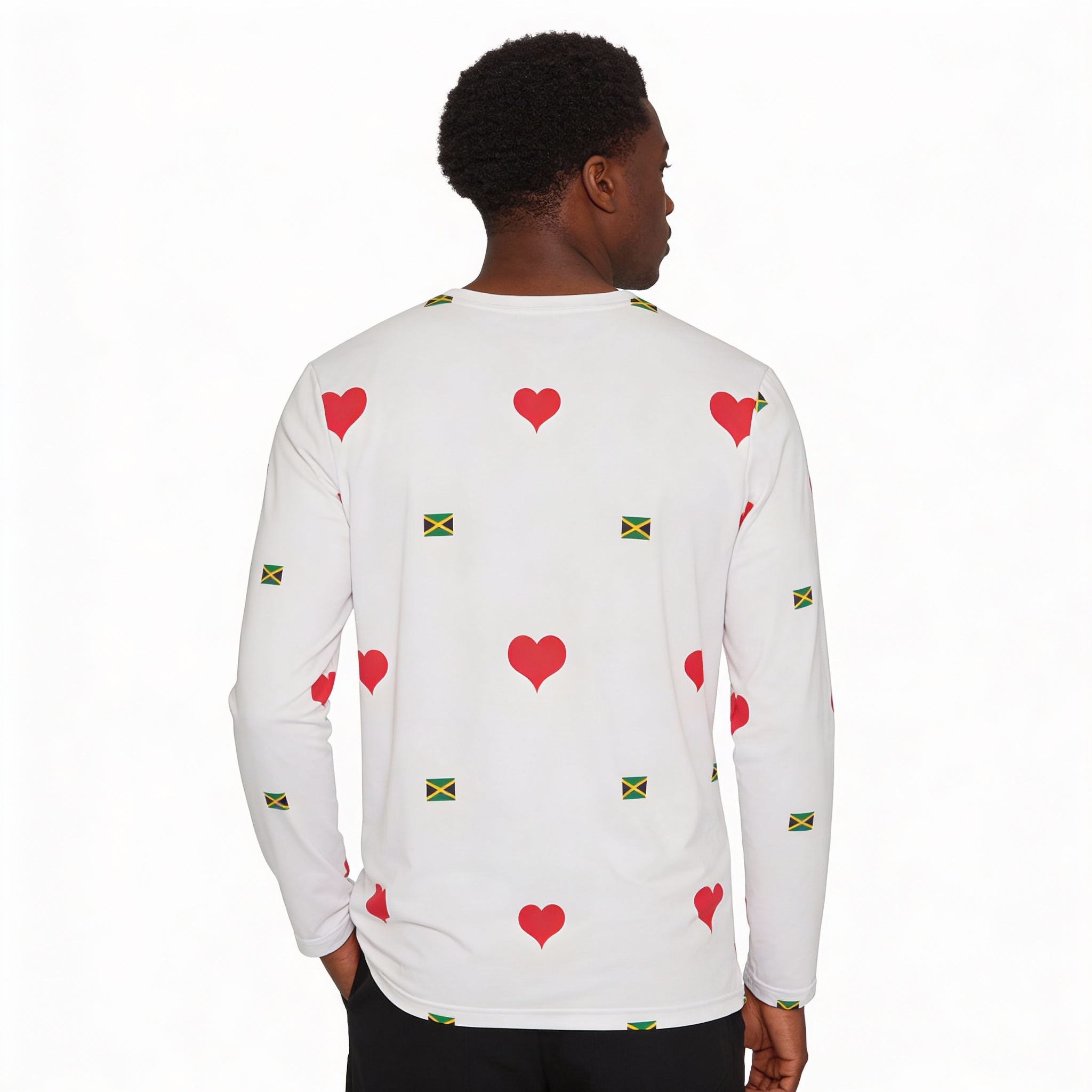 Long Sleeve Shirt-Jamaica Flag &amp; Red Heart All-Over Print Polyester Shirt product thumbnail image
