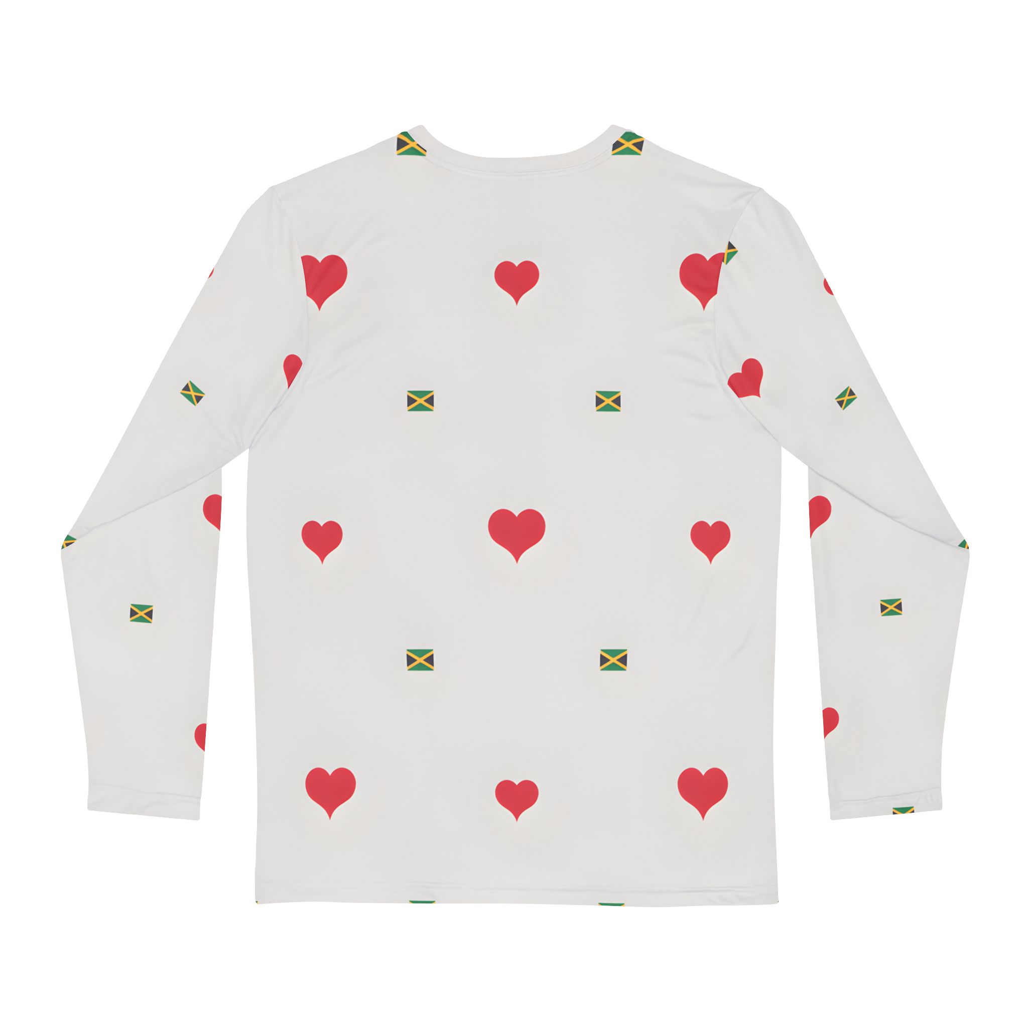 Long Sleeve Shirt-Jamaica Flag &amp; Red Heart All-Over Print Polyester Shirt product thumbnail image