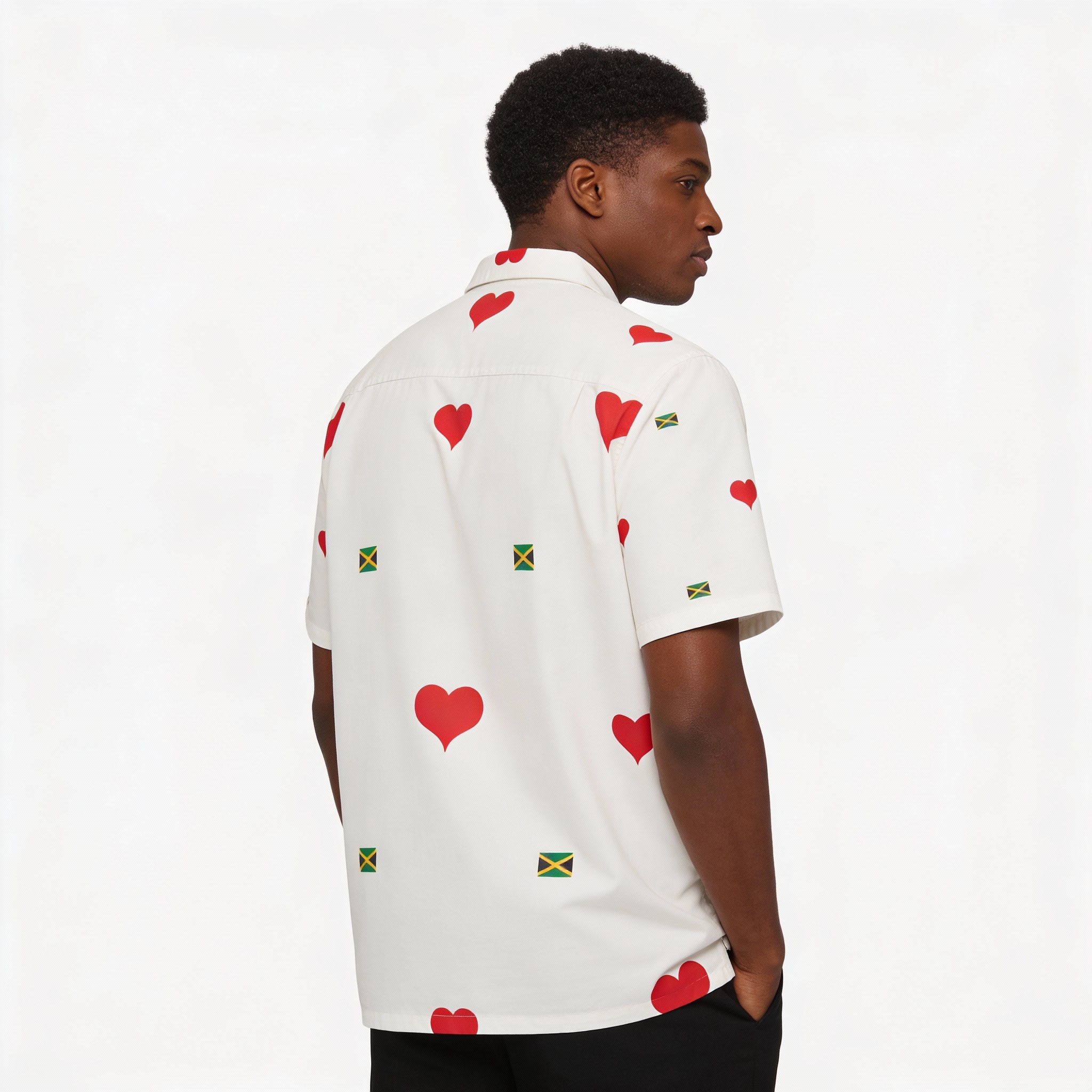 Button Down Shirt-Jamaica Love Relaxed Fit Shirt — Red Heart Pattern Men's Camp Shirt product thumbnail image Button Down Shirt-Jamaica Love Relaxed Fit Shirt — Red Heart Pattern Men's Camp Shirt product thumbnail image