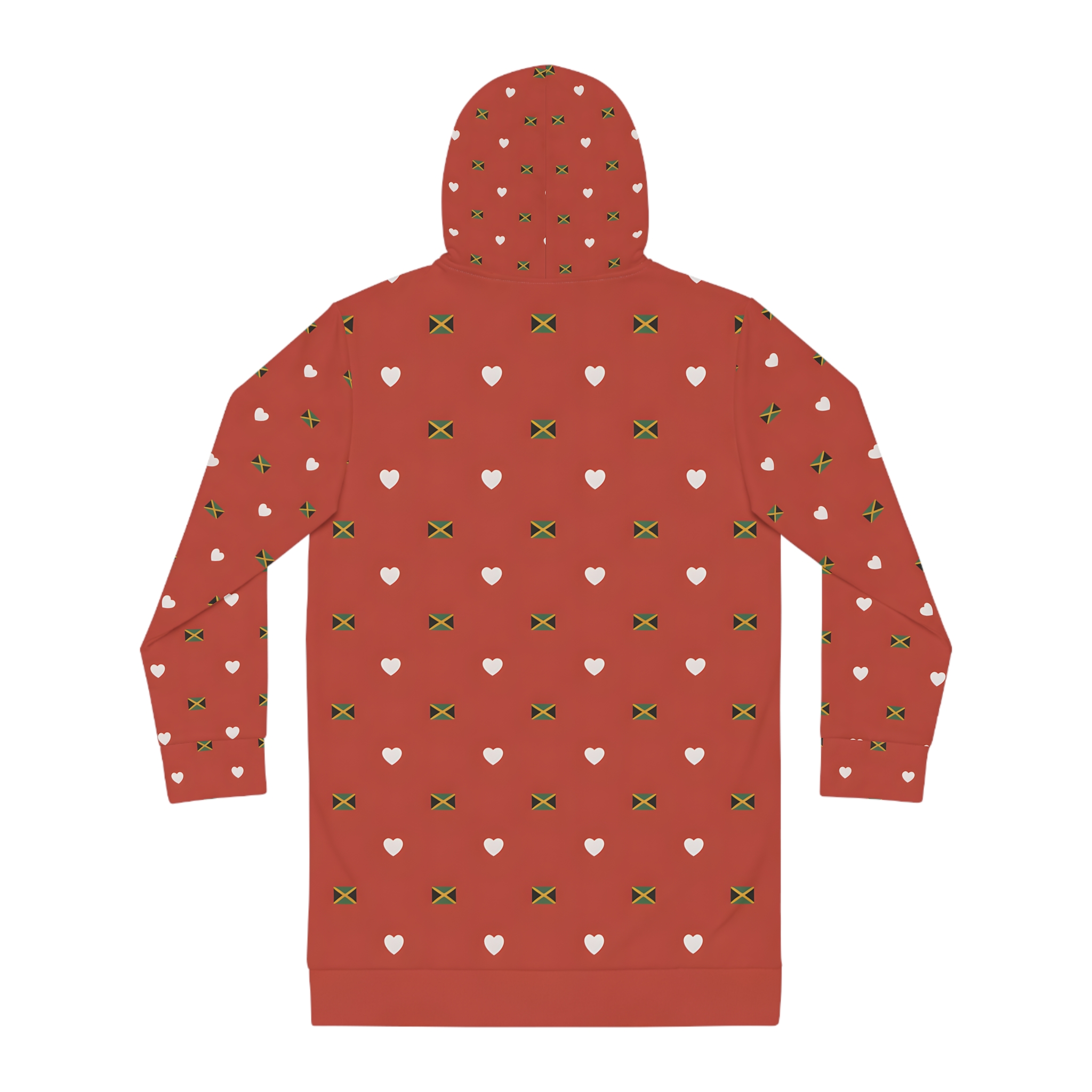 Hoodie Dress -Jamaican Flag Heart Print— Red All-Over Print Cozy Women's Hooded Dress product thumbnail image Hoodie Dress -Jamaican Flag Heart Print— Red All-Over Print Cozy Women's Hooded Dress product thumbnail image