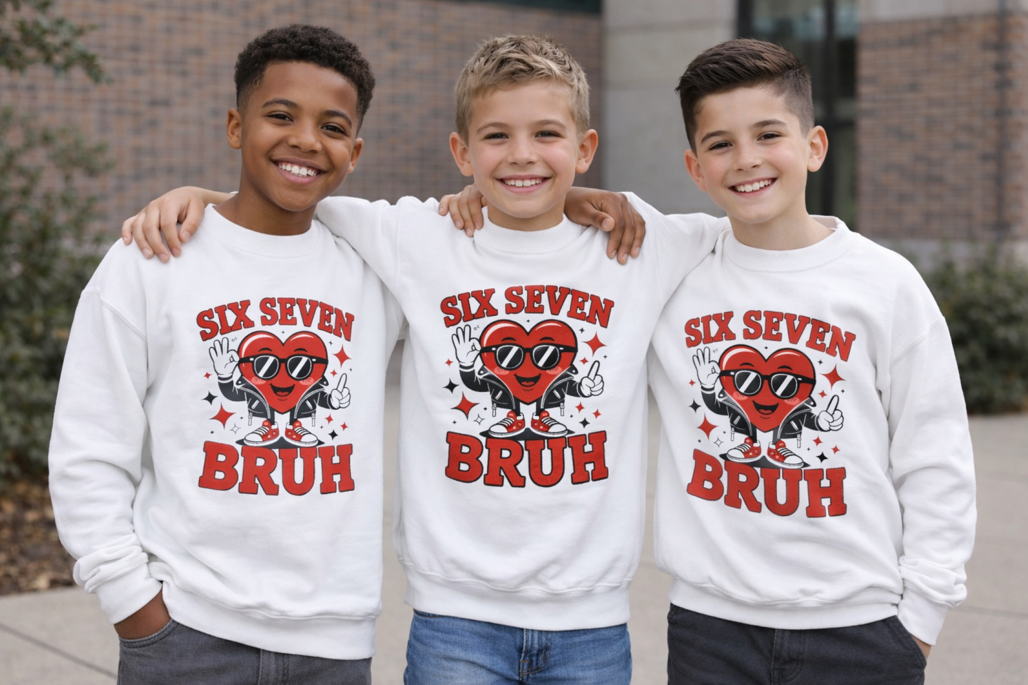 "Six Seven Valentine Bruh" Graphic Youth Crewneck Sweatshirt product thumbnail image "Six Seven Valentine Bruh" Graphic Youth Crewneck Sweatshirt product thumbnail image