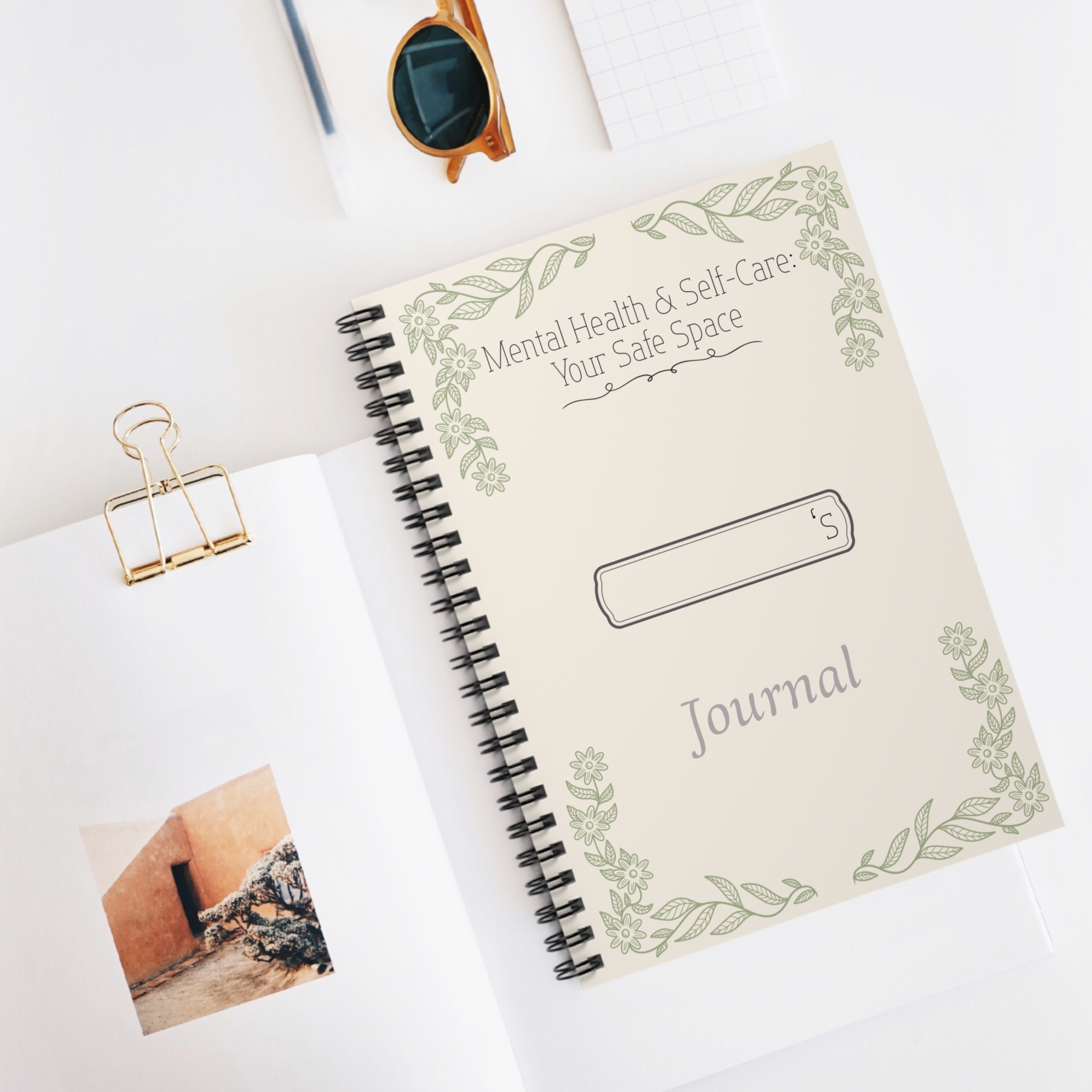 Mental Health &amp; Self Care Spiral Journal – “Your Safe Space” Notebook – Inspirational Writing Journal – Wellness Gift