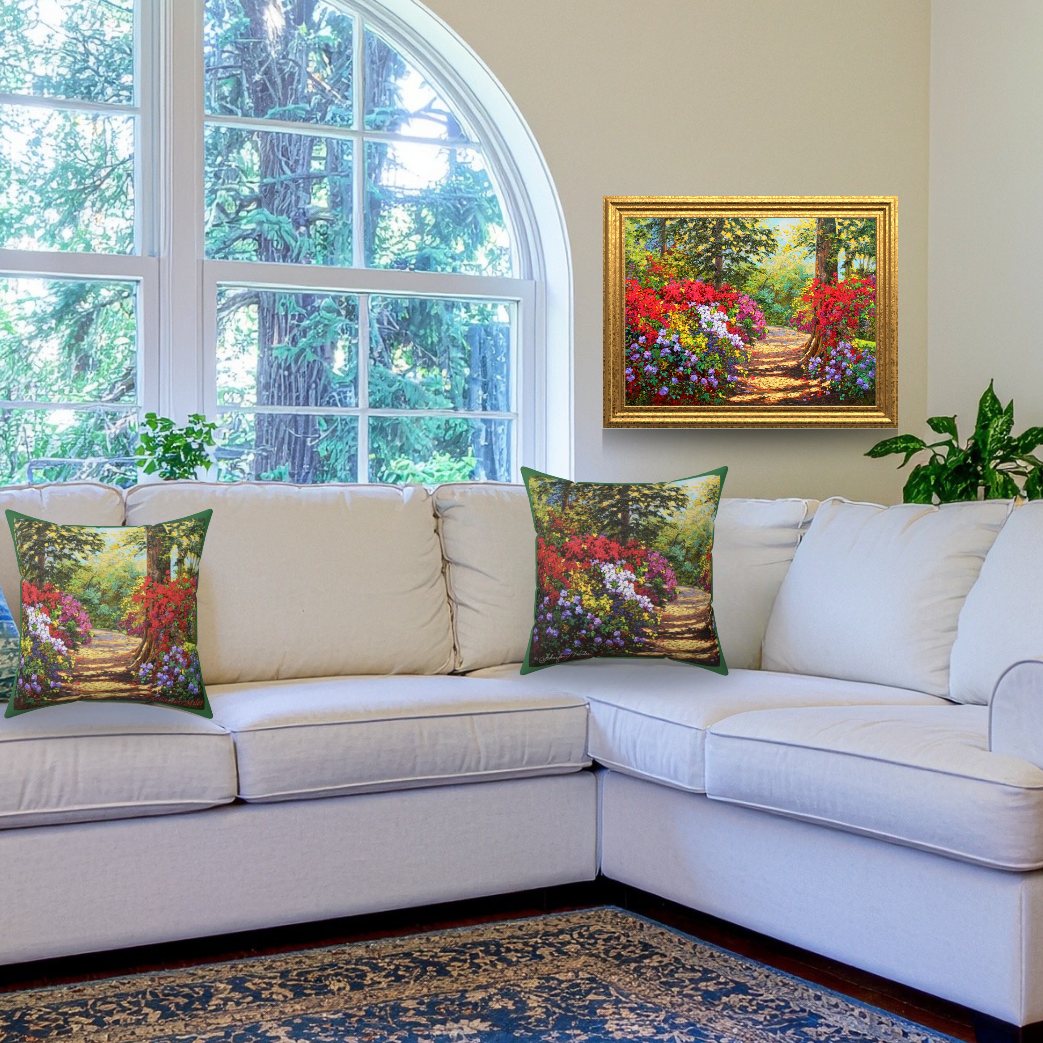 Floral Garden Path Pillow — "Lovers Lane" Neo-Impressionist Decorative Pillow