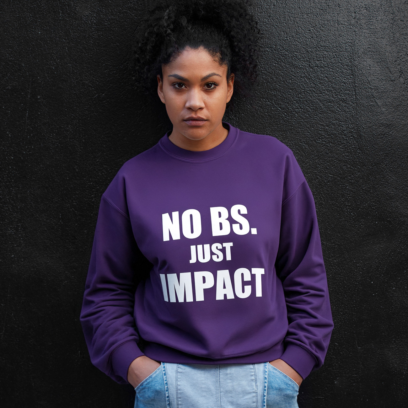Crewneck Sweatshirt — "NO BS. JUST IMPACT" Bold Statement Pullover product thumbnail image Crewneck Sweatshirt — "NO BS. JUST IMPACT" Bold Statement Pullover product thumbnail image