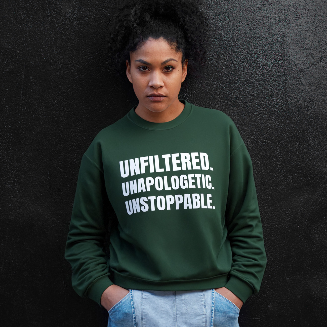 Unfiltered. Unapologetic. Unstoppable. Crewneck Sweatshirt product thumbnail image