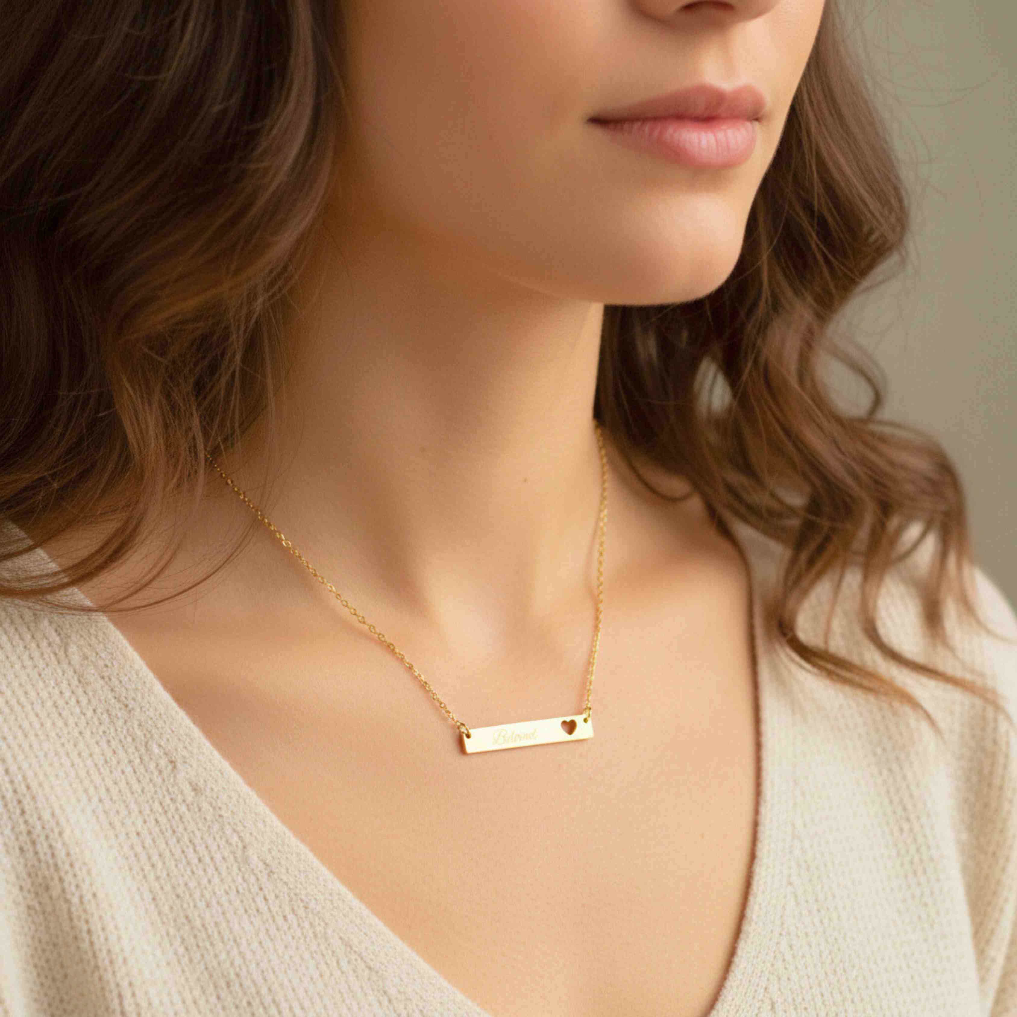 The Beloved Collection | Cutout Heart Bar Necklace, Engraved Name Bar Necklace | Personalized Bar Pendant product thumbnail image