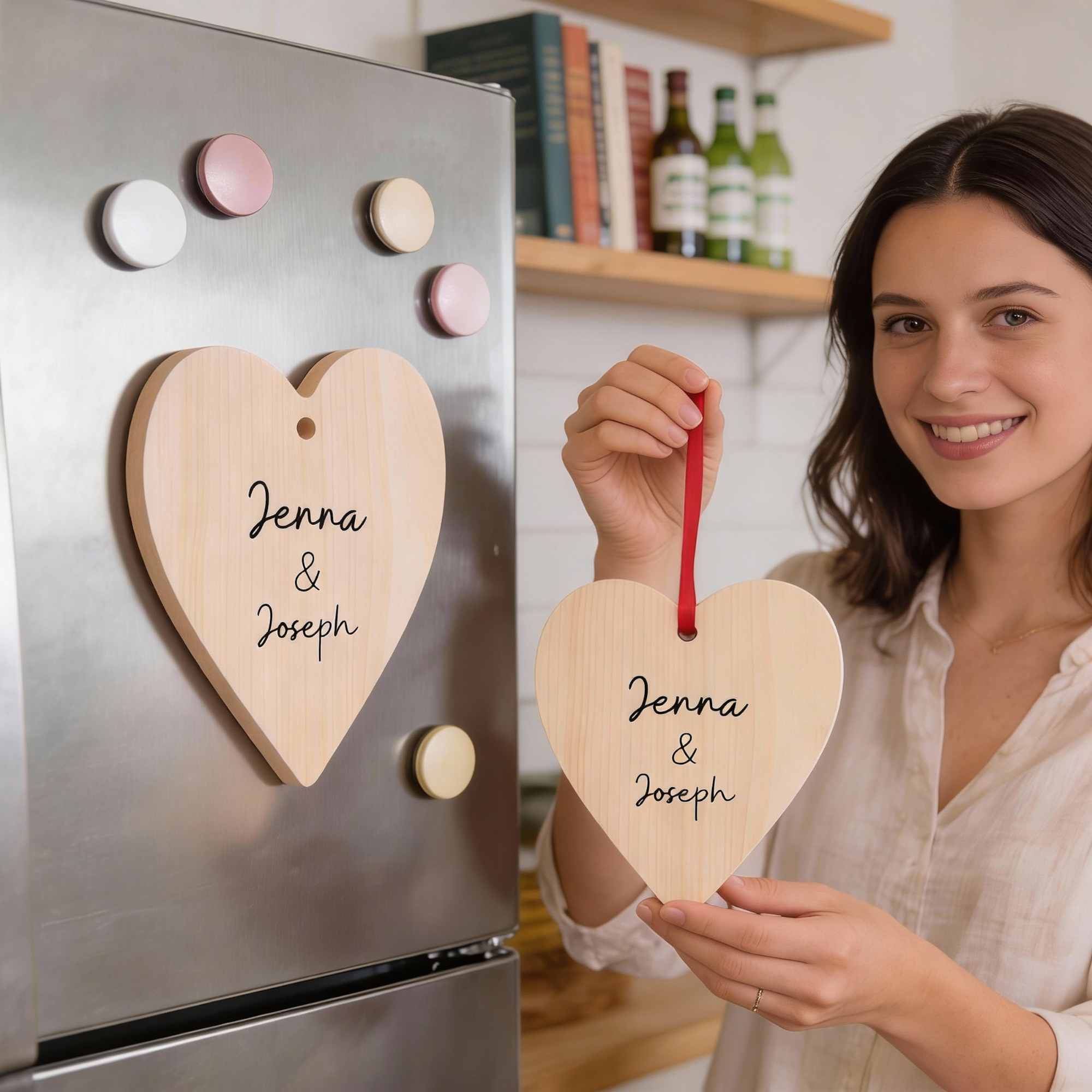 Personalized Wood Heart Ornament or Magnet, Couple Names Year, Anniversary Wedding Keepsake, Romantic Home Decor product thumbnail image Personalized Wood Heart Ornament or Magnet, Couple Names Year, Anniversary Wedding Keepsake, Romantic Home Decor product thumbnail image