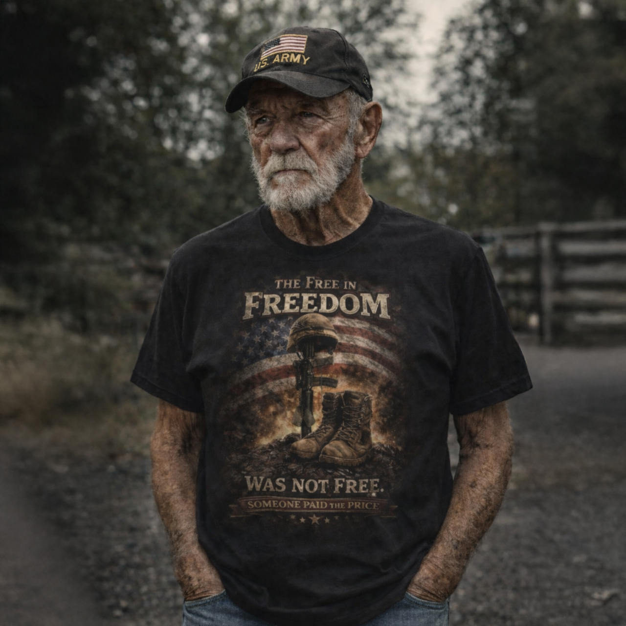 “The Free in Freedom Was Not Free” Patriotic Military Remembrance Tee - Front Design “The Free in Freedom Was Not Free” Patriotic Military Remembrance Tee - Front Design