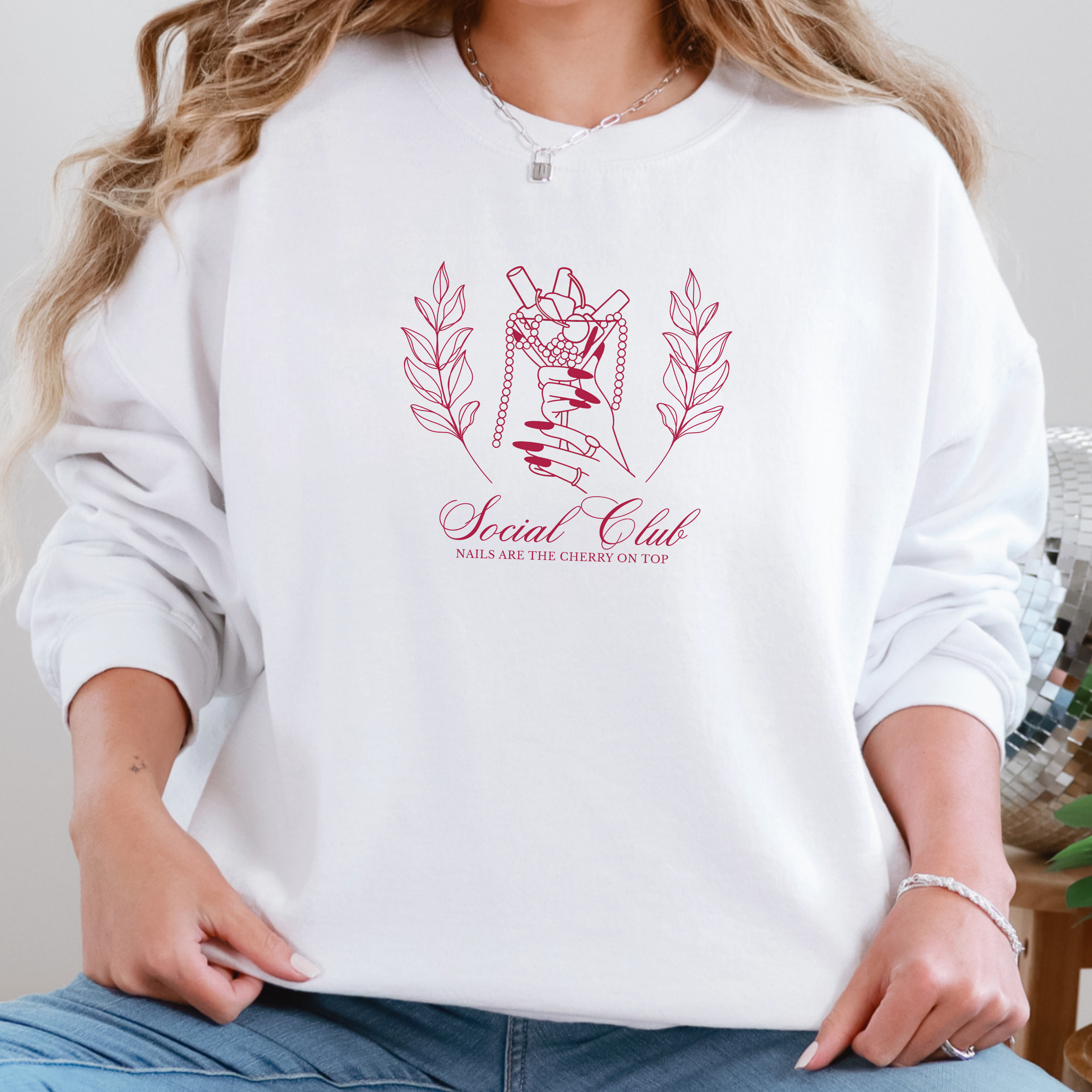 Vintage Cherry Martini Nail Social Club Crewneck Sweatshirt product thumbnail image