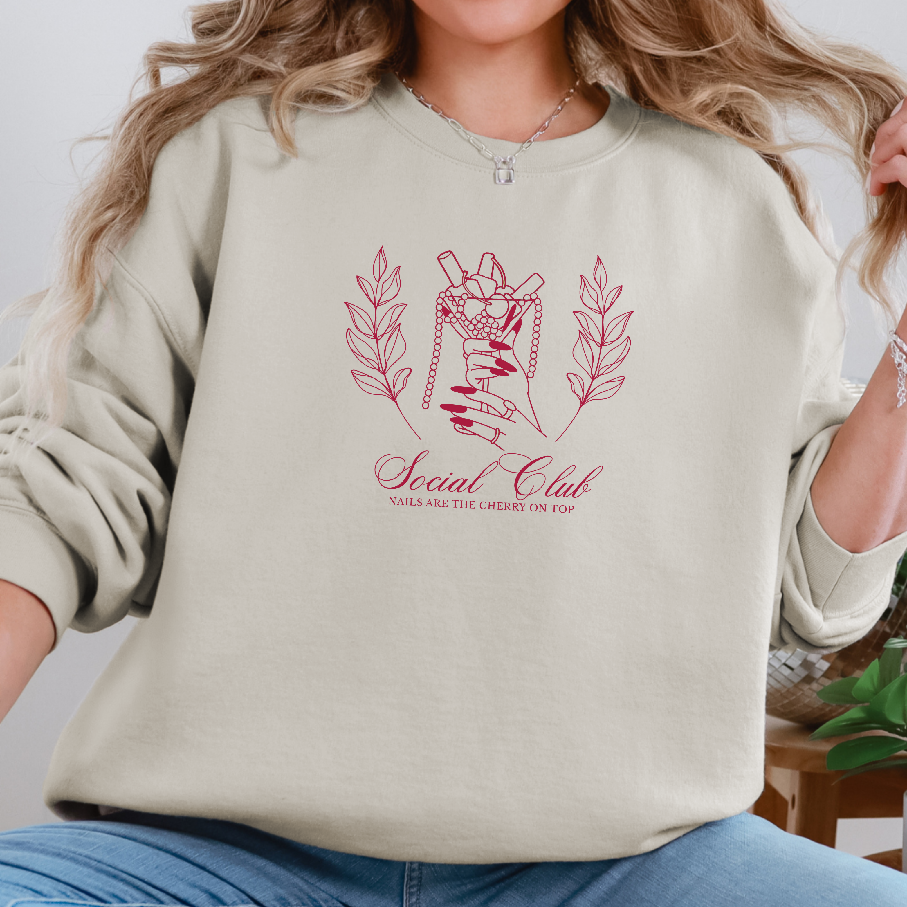 Vintage Cherry Martini Nail Social Club Crewneck Sweatshirt product thumbnail image Vintage Cherry Martini Nail Social Club Crewneck Sweatshirt product thumbnail image