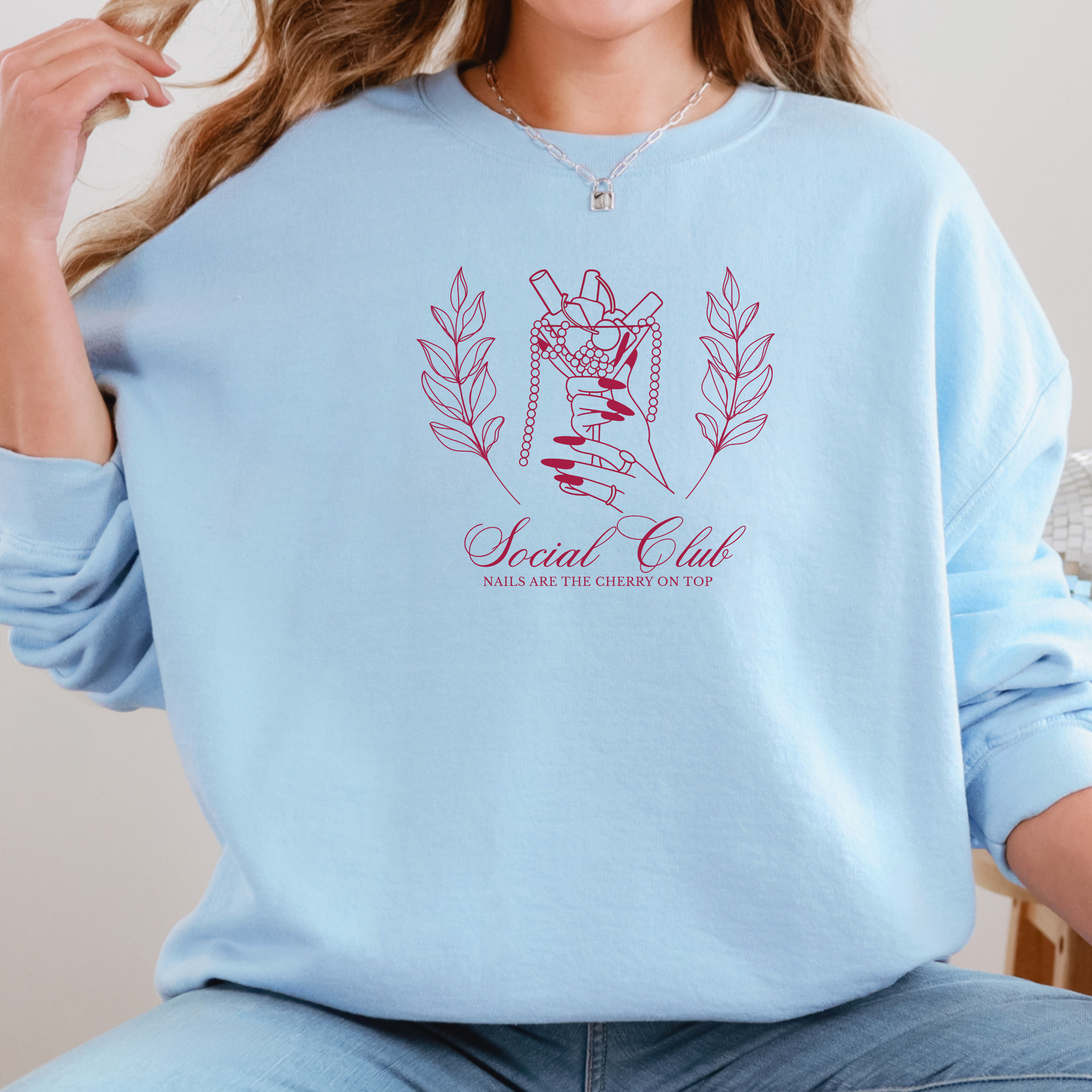 Vintage Cherry Martini Nail Social Club Crewneck Sweatshirt product thumbnail image Vintage Cherry Martini Nail Social Club Crewneck Sweatshirt product thumbnail image