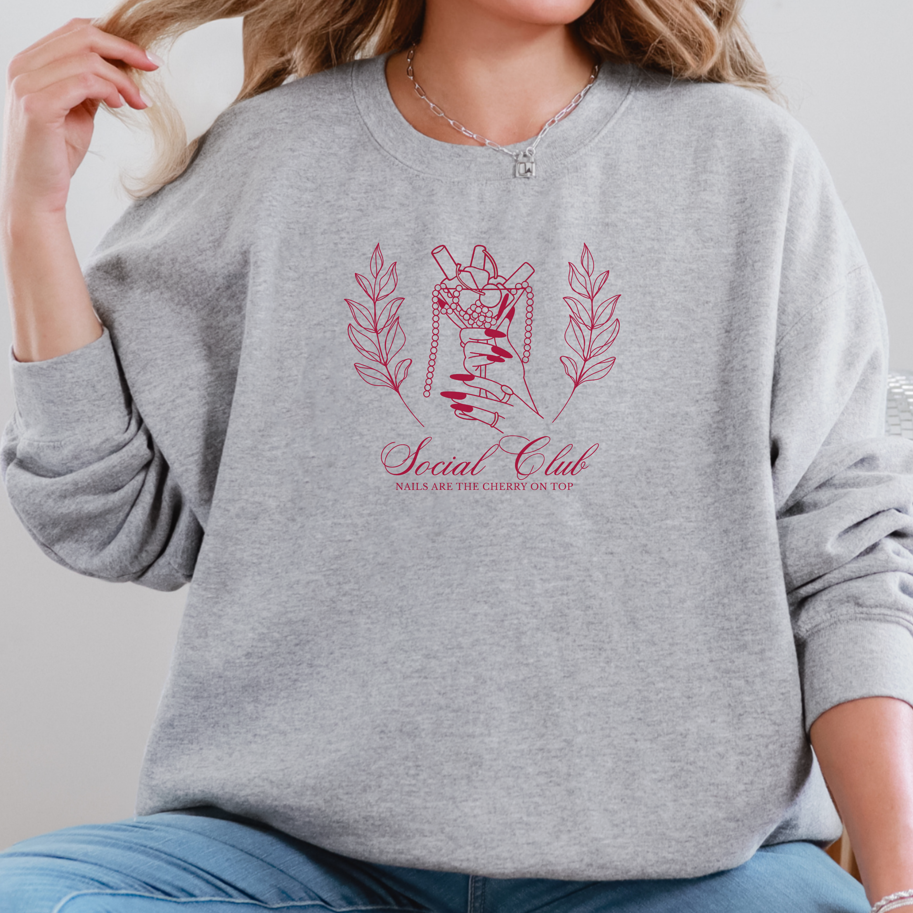 Vintage Cherry Martini Nail Social Club Crewneck Sweatshirt product thumbnail image