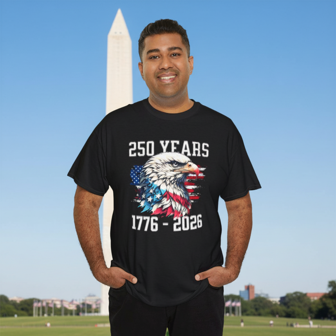 Ruffled Eagle Head and Tattered Flag 250 Year Anniversary 1776-2026 Tee 