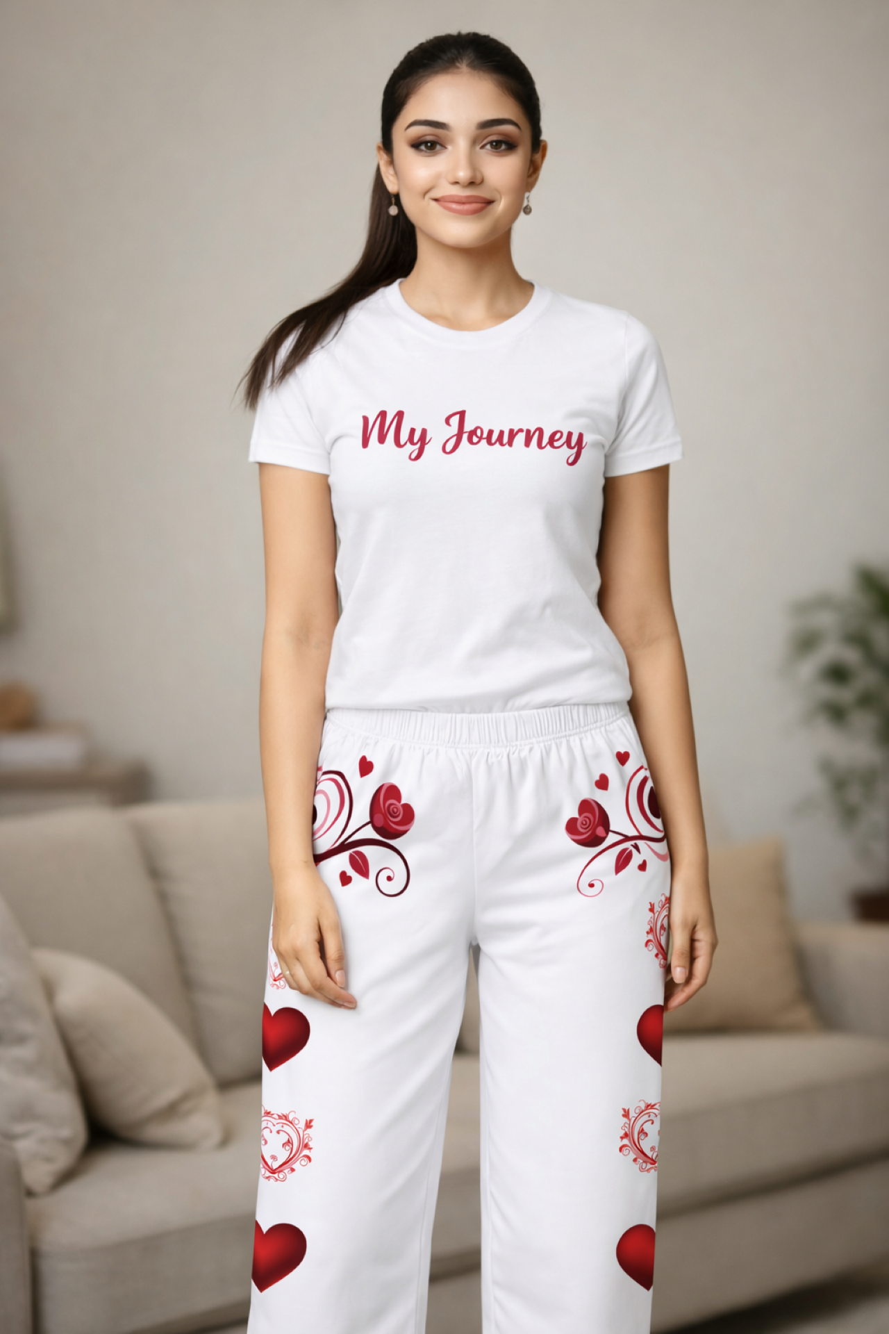 Heart Valentine bottoms Women's Pajama Pants | Valentine's Day Loungewear product thumbnail image