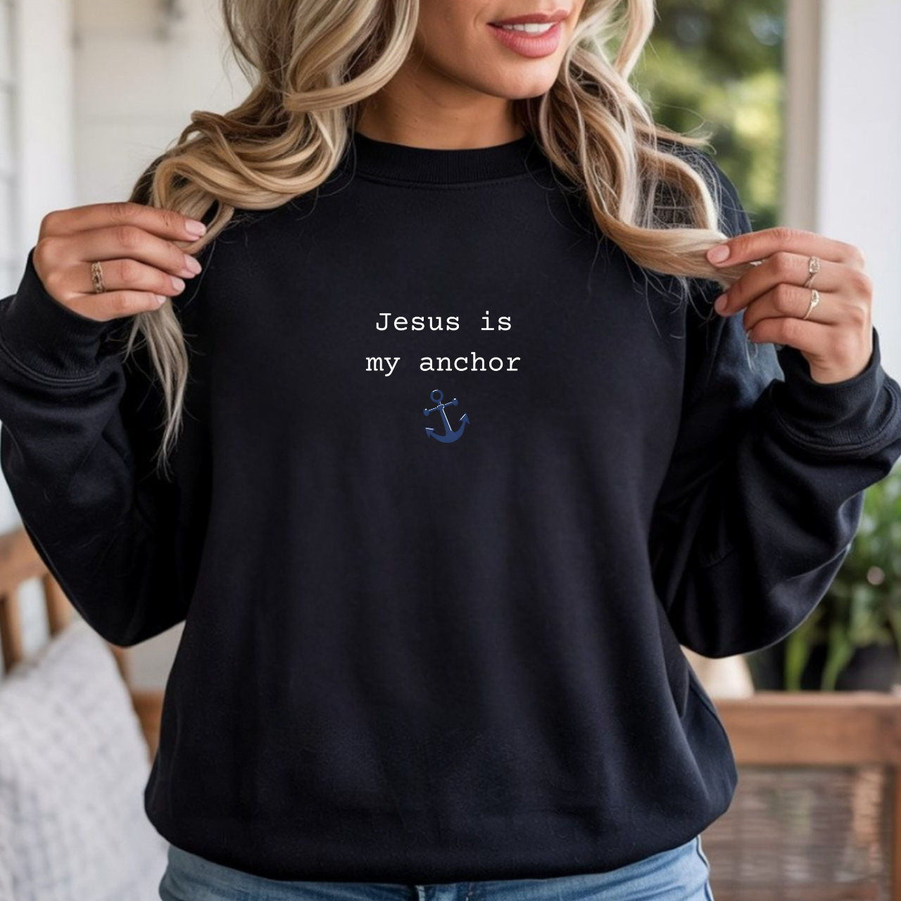 Jesus Is My Anchor Embroidered Gildan Christian Crewneck Unisex Sweatshirt | Religious Gift product thumbnail image