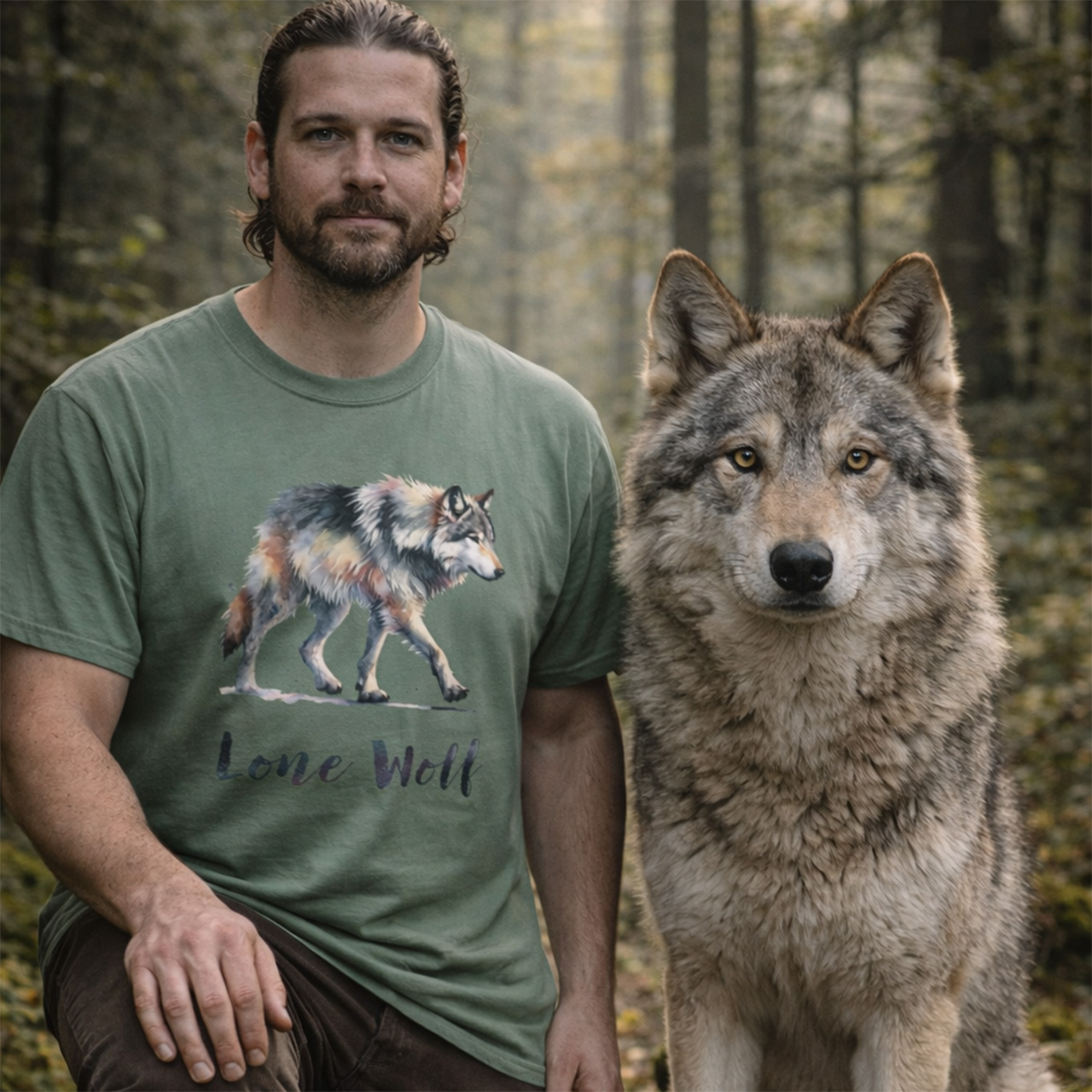 Watercolor Grey Wolf “Lone Wolf” Tee | Comfortable for Everyday Wear product thumbnail image Watercolor Grey Wolf “Lone Wolf” Tee | Comfortable for Everyday Wear product thumbnail image