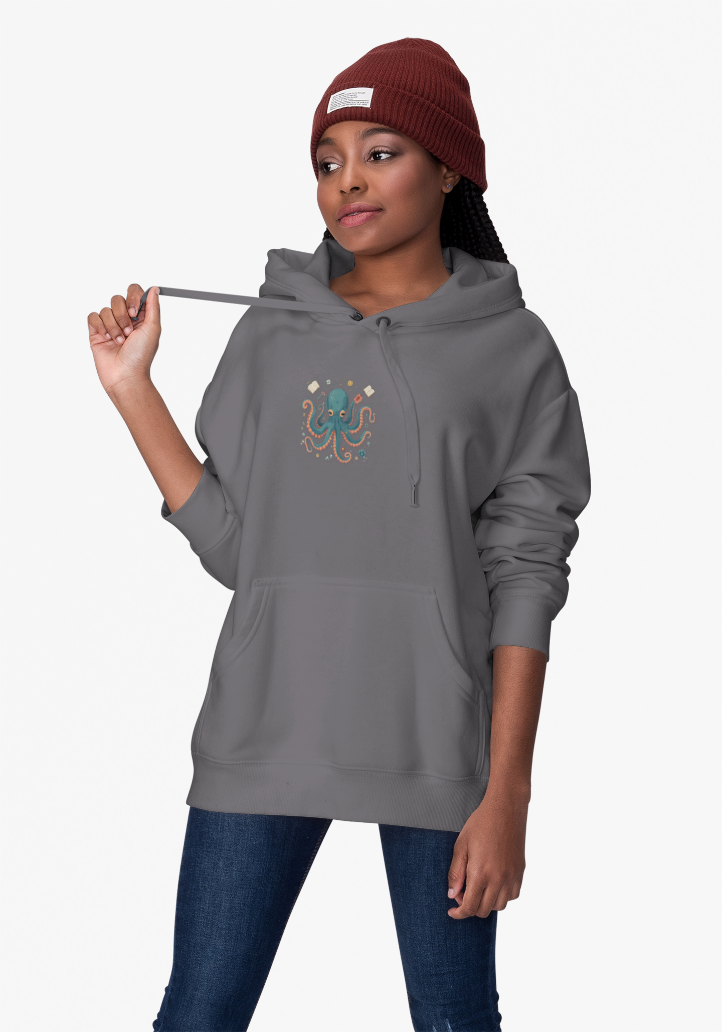 Multitasker Octopus Hoodie – Many Minds, One Goal | Thinking Creatures™ | Ocean Nautical Graphic Pullover product thumbnail image