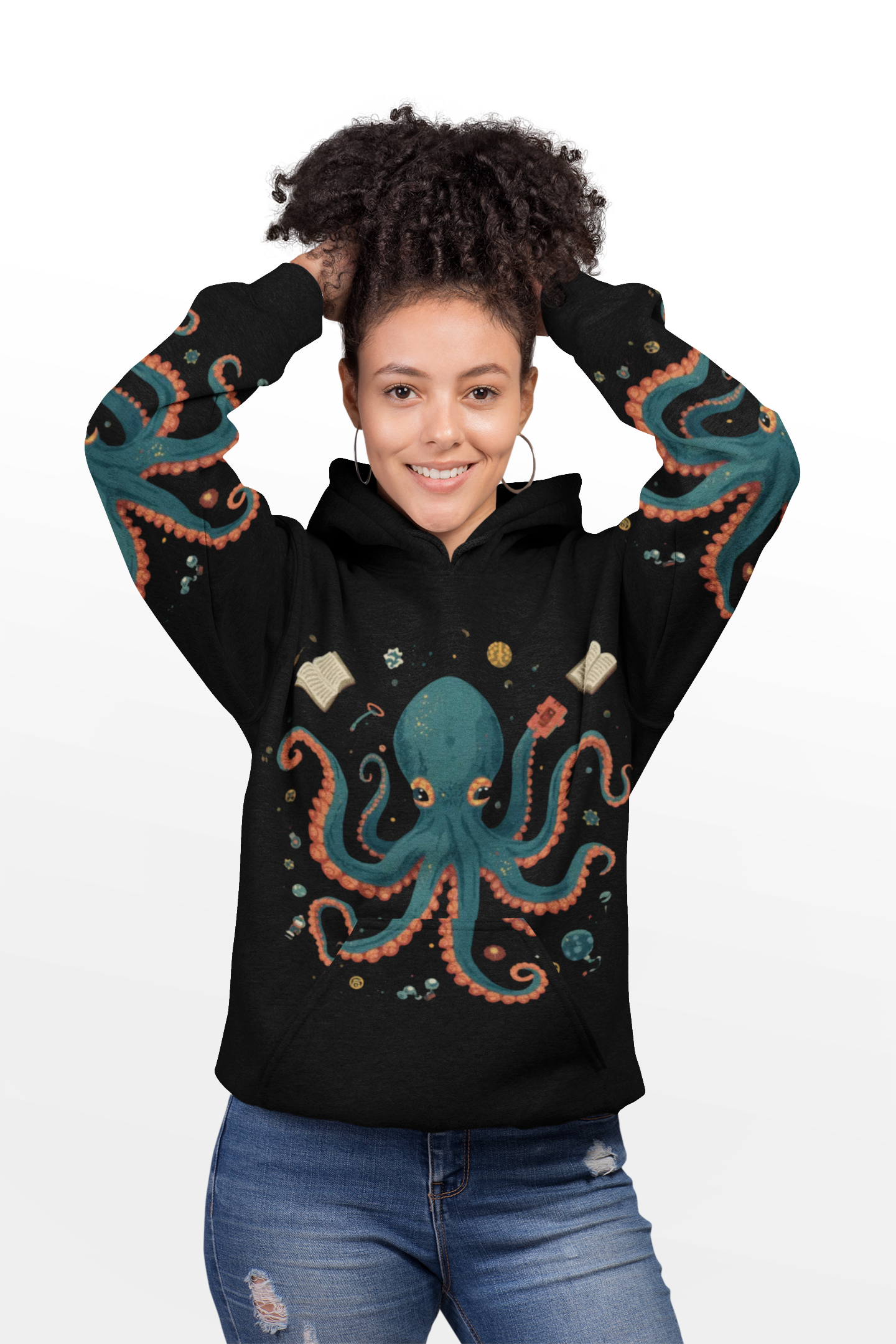 Multitasker Octopus Hoodie – Many Minds, One Goal | Thinking Creatures™ | Ocean Nautical Graphic Pullover product thumbnail image