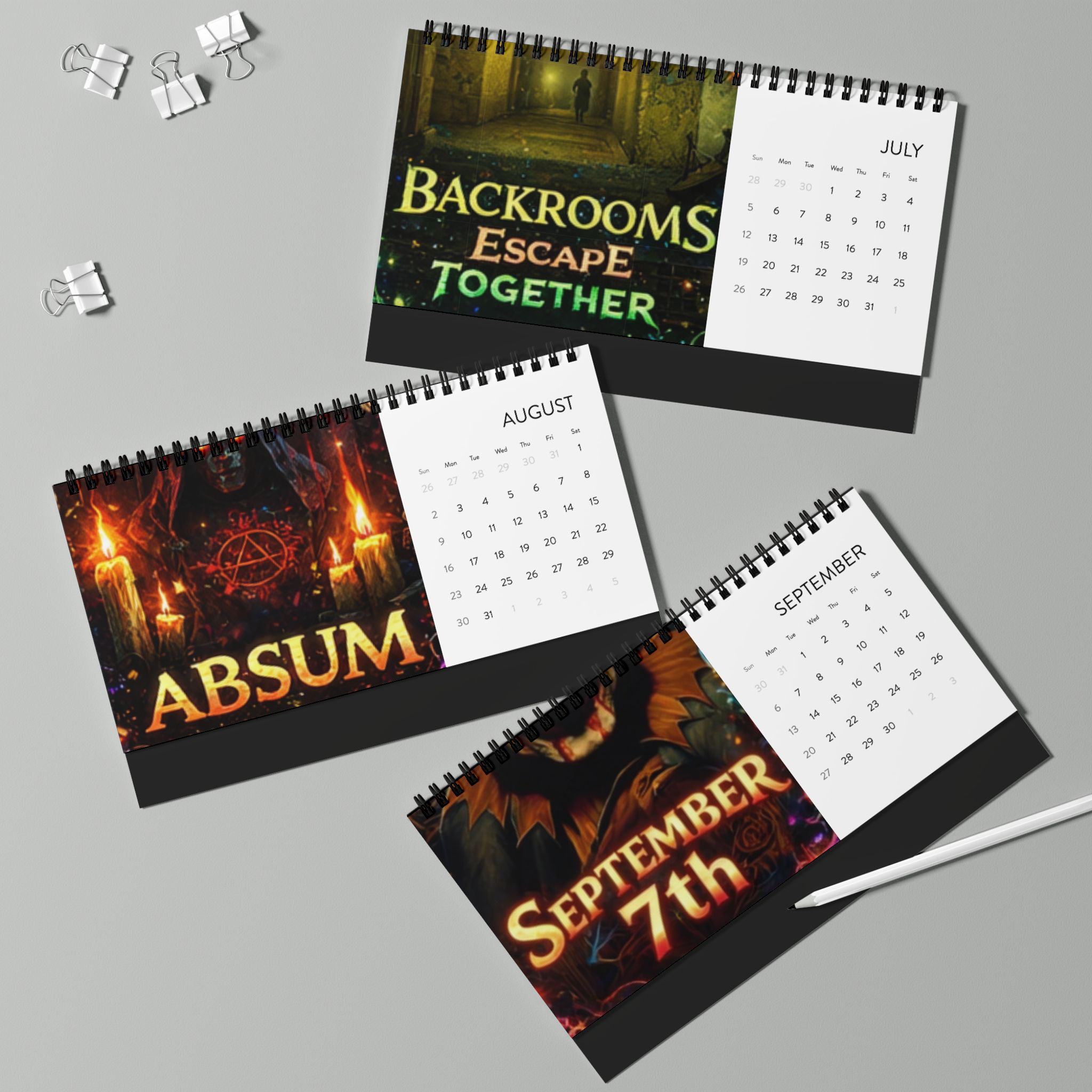 Fan Made Game Art Desk Calendar | Horror Hunt 2026 Desk Calendar | Spiral Desktop Calendar with Monthly Grid product thumbnail image Fan Made Game Art Desk Calendar | Horror Hunt 2026 Desk Calendar | Spiral Desktop Calendar with Monthly Grid product thumbnail image