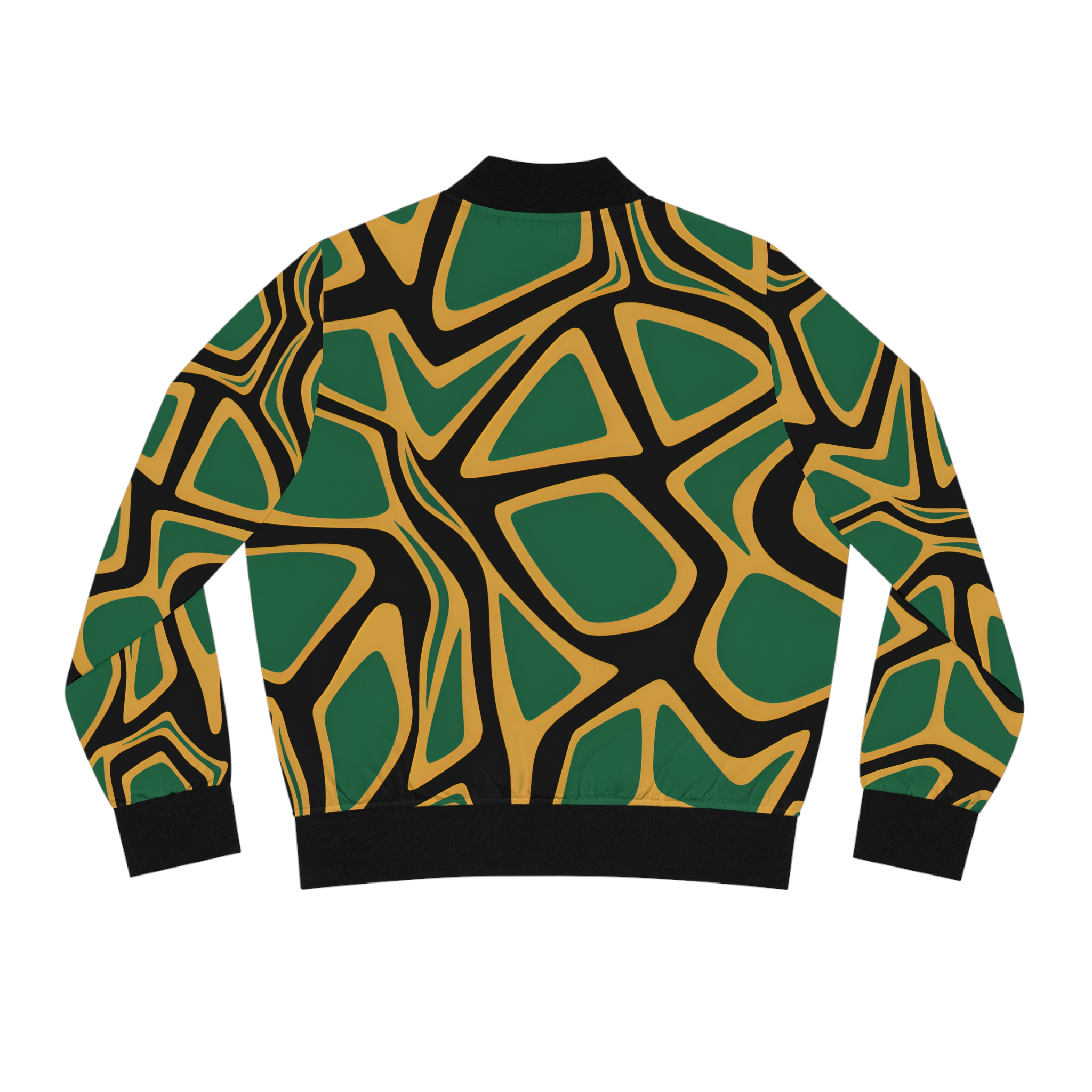 Bomber Jacket-Women-Abstract Black, Green &amp; Gold Pattern -Jamaican Color Jacket product thumbnail image