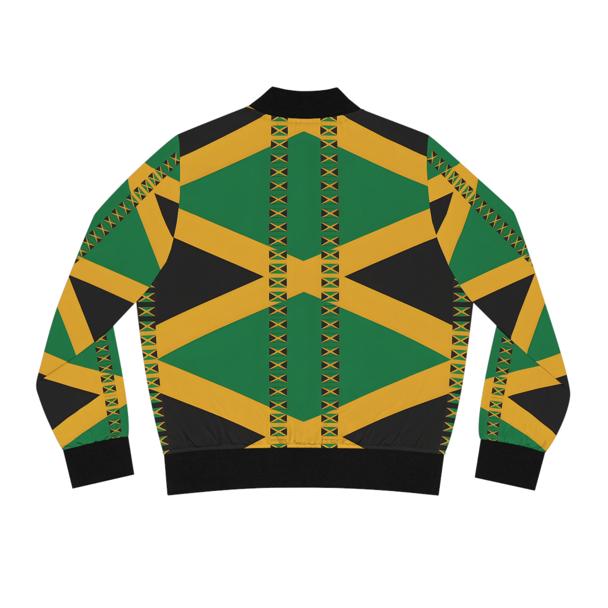 Bomber Jacket —Women- Jamaican Flag Print-Black, Green and Gold product thumbnail image