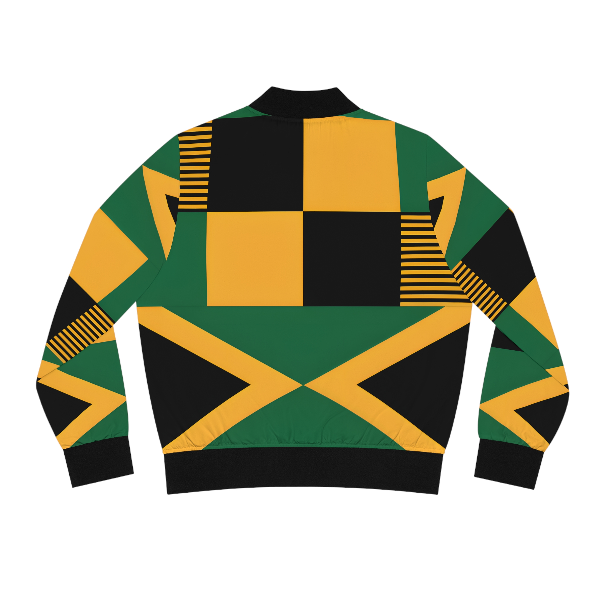 Bomber Jacket-Women Jamaican Flag Checkerboard Black, Green And Gold Jacket product thumbnail image Bomber Jacket-Women Jamaican Flag Checkerboard Black, Green And Gold Jacket product thumbnail image
