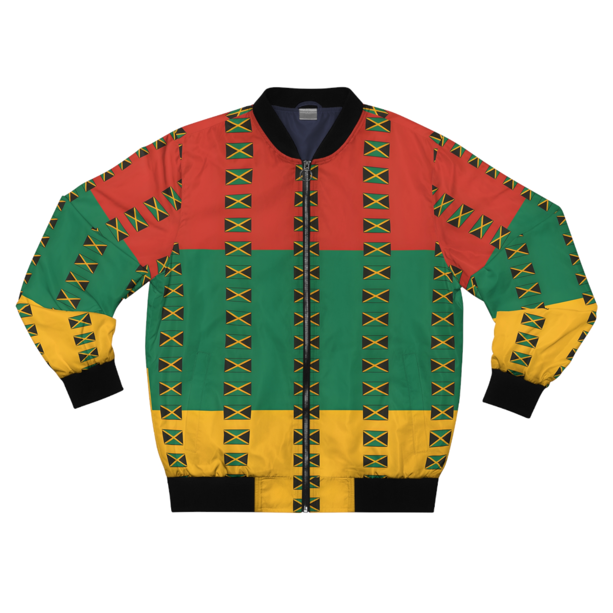 Bomber Jacket -Men Jamaican Flag — Red, Green And Yellow All-Over Print product thumbnail image Bomber Jacket -Men Jamaican Flag — Red, Green And Yellow All-Over Print product thumbnail image
