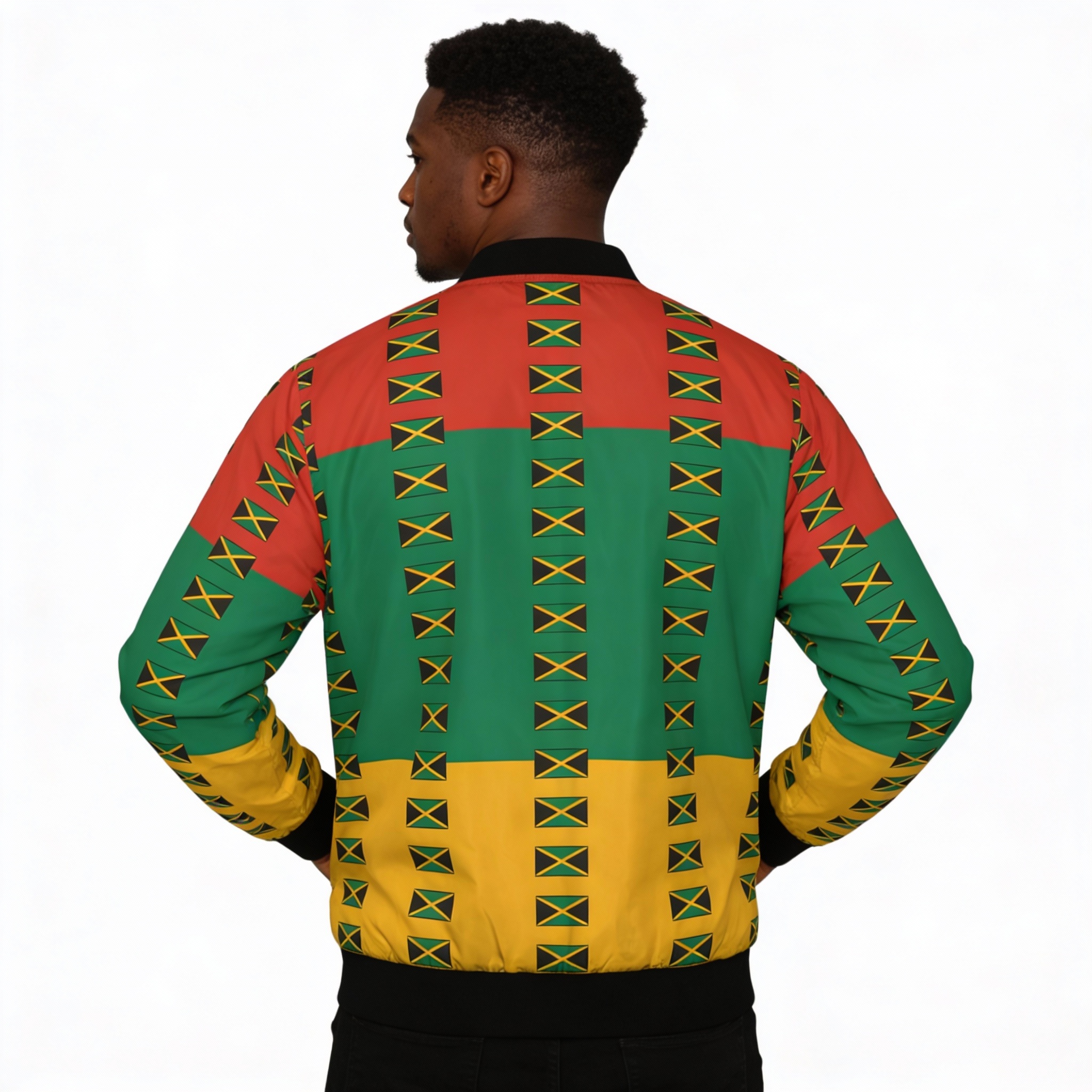 Bomber Jacket -Men Jamaican Flag — Red, Green And Yellow All-Over Print product thumbnail image Bomber Jacket -Men Jamaican Flag — Red, Green And Yellow All-Over Print product thumbnail image