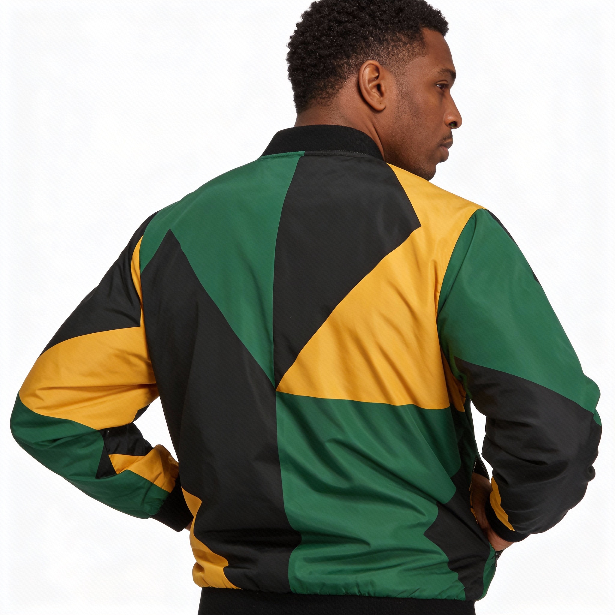 Bomber Jacket-Men Geometric Color block  — Green, Black And Gold product thumbnail image