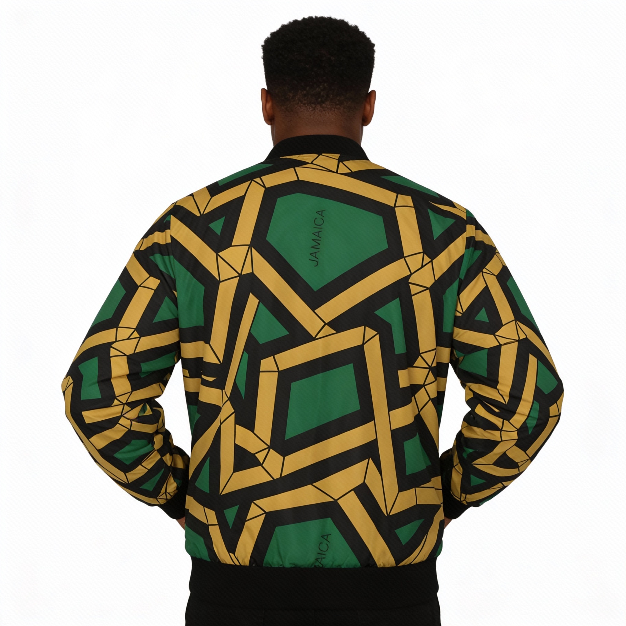 Bomber Jacket-Men Geometric Black, Green &amp; Gold  product thumbnail image