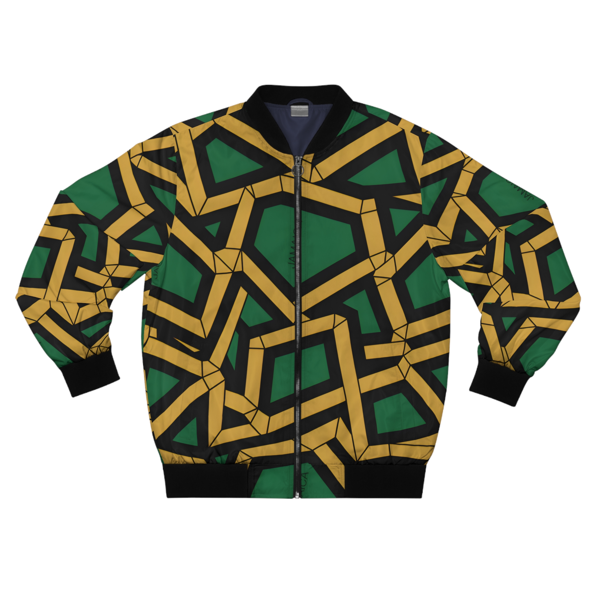 Bomber Jacket-Men Geometric Black, Green & Gold product thumbnail image Bomber Jacket-Men Geometric Black, Green & Gold product thumbnail image