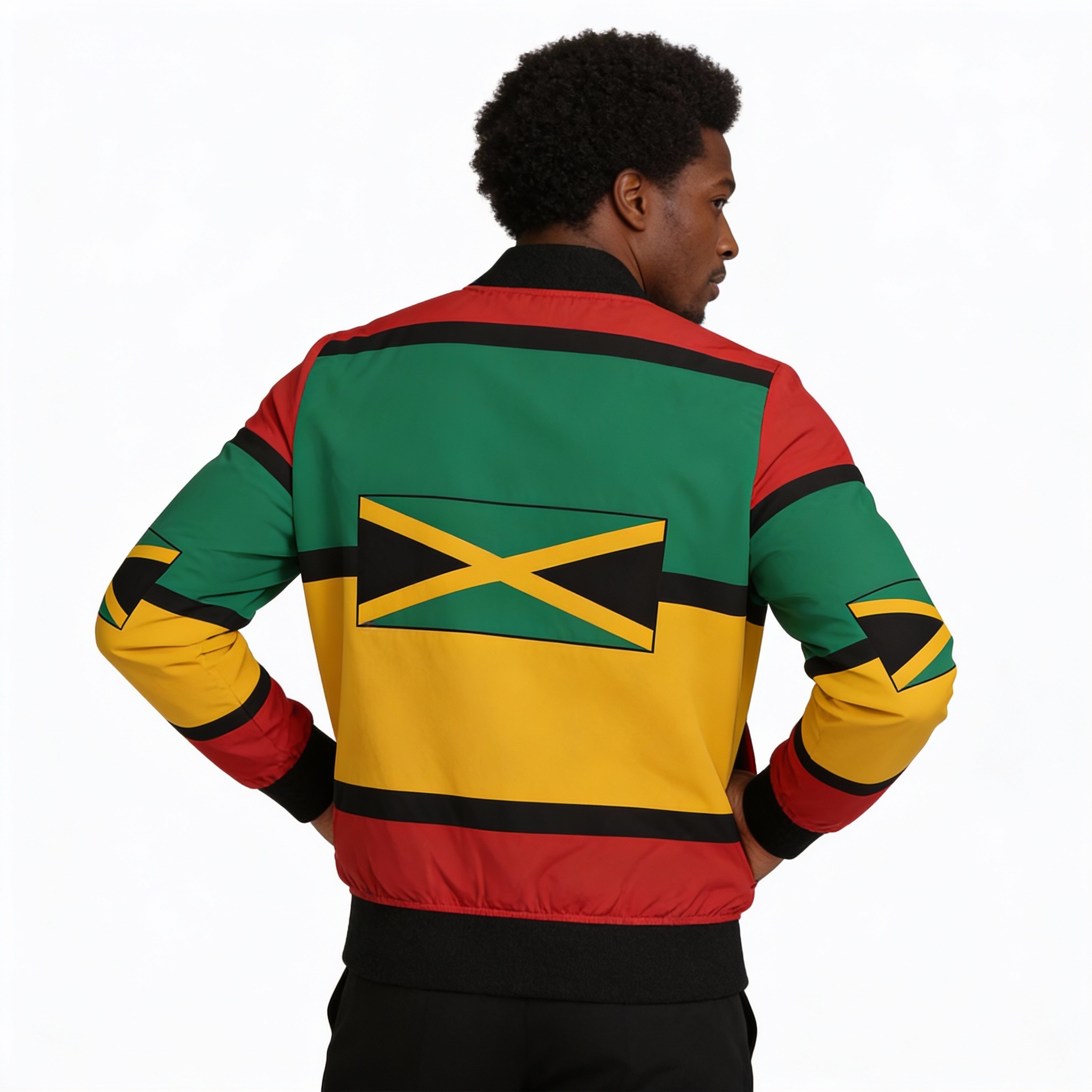 Bomber Jacket - Men's Rasta Colors — Jamaican Flag Inspired Jacket product thumbnail image Bomber Jacket - Men's Rasta Colors — Jamaican Flag Inspired Jacket product thumbnail image
