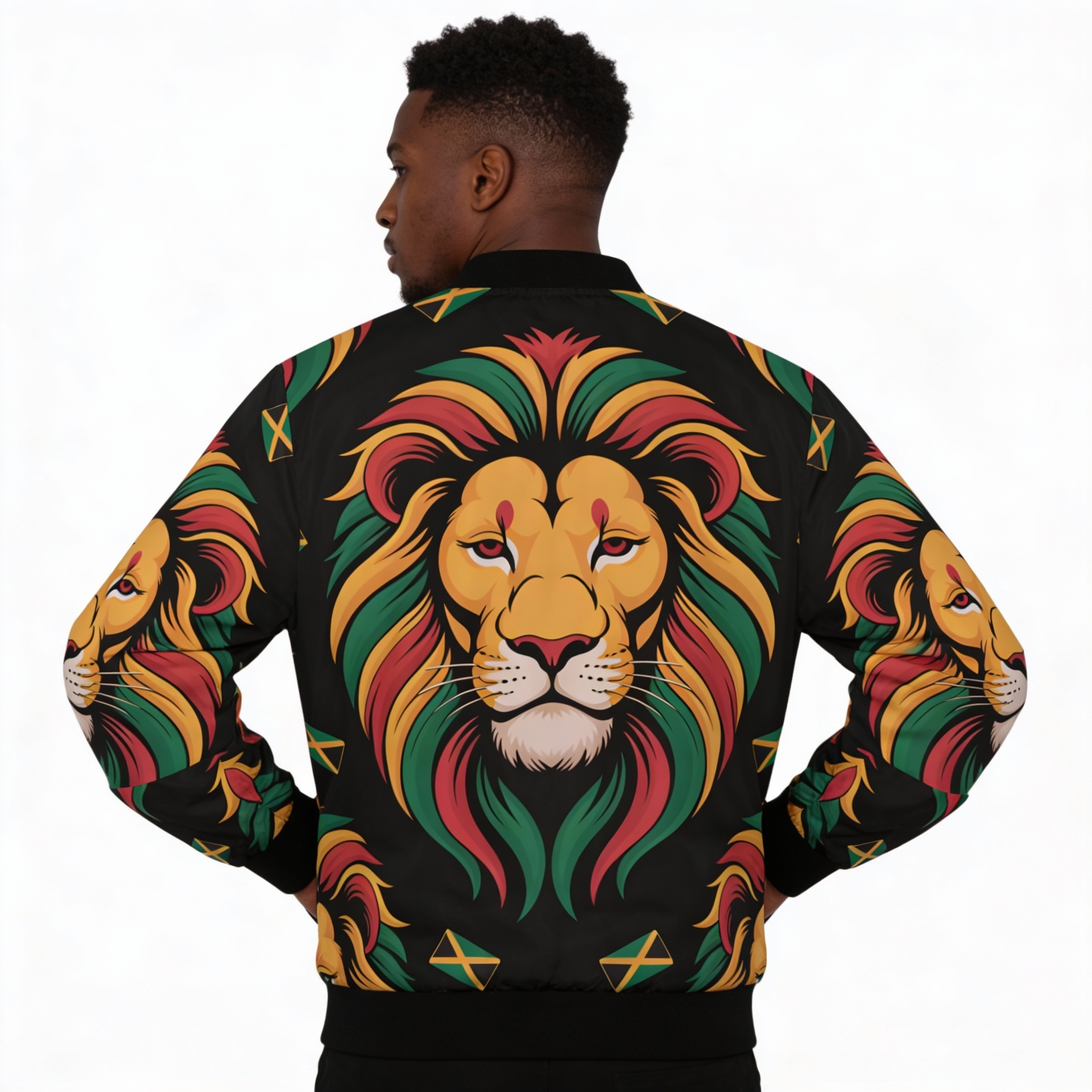 Bomber Jacket-Men Lion Rasta Jamaican Flag Accent Jacket product thumbnail image