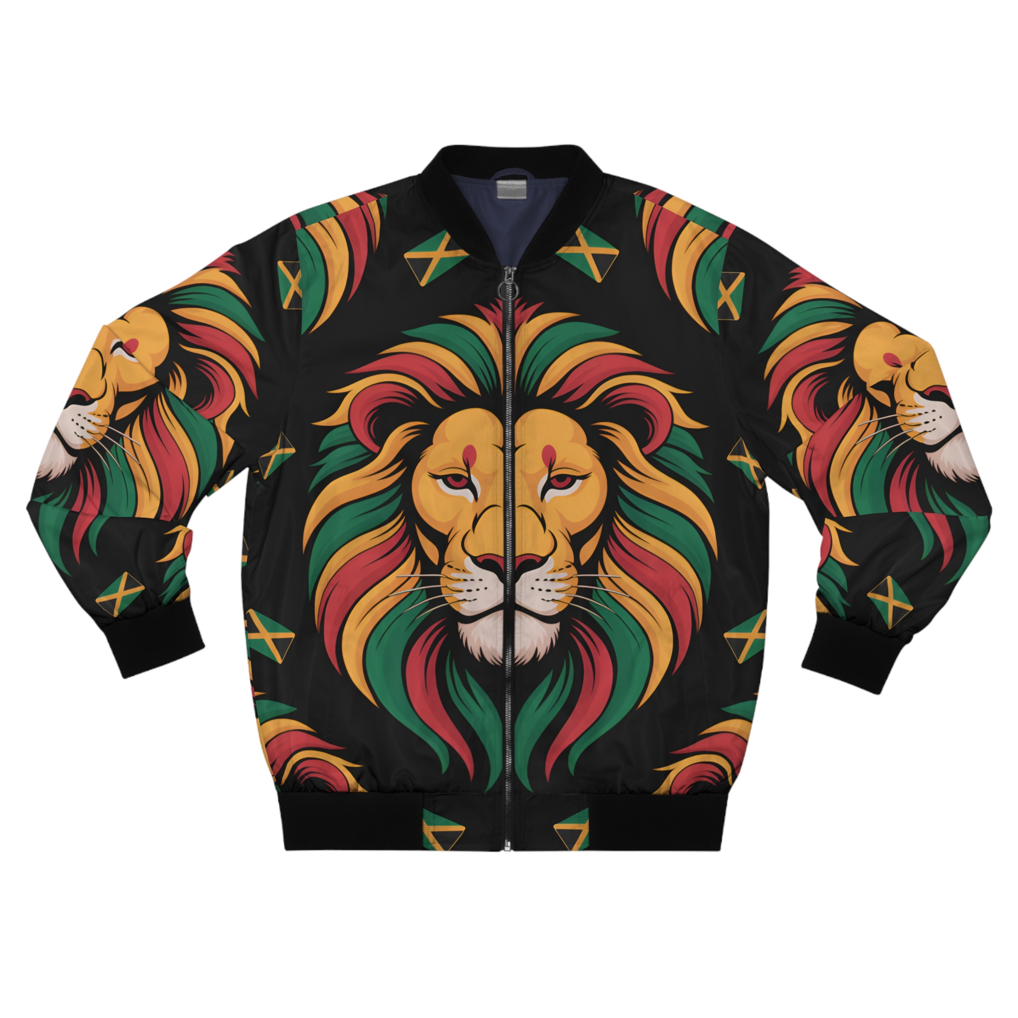 Bomber Jacket-Men Lion Rasta Jamaican Flag Accent Jacket product thumbnail image Bomber Jacket-Men Lion Rasta Jamaican Flag Accent Jacket product thumbnail image