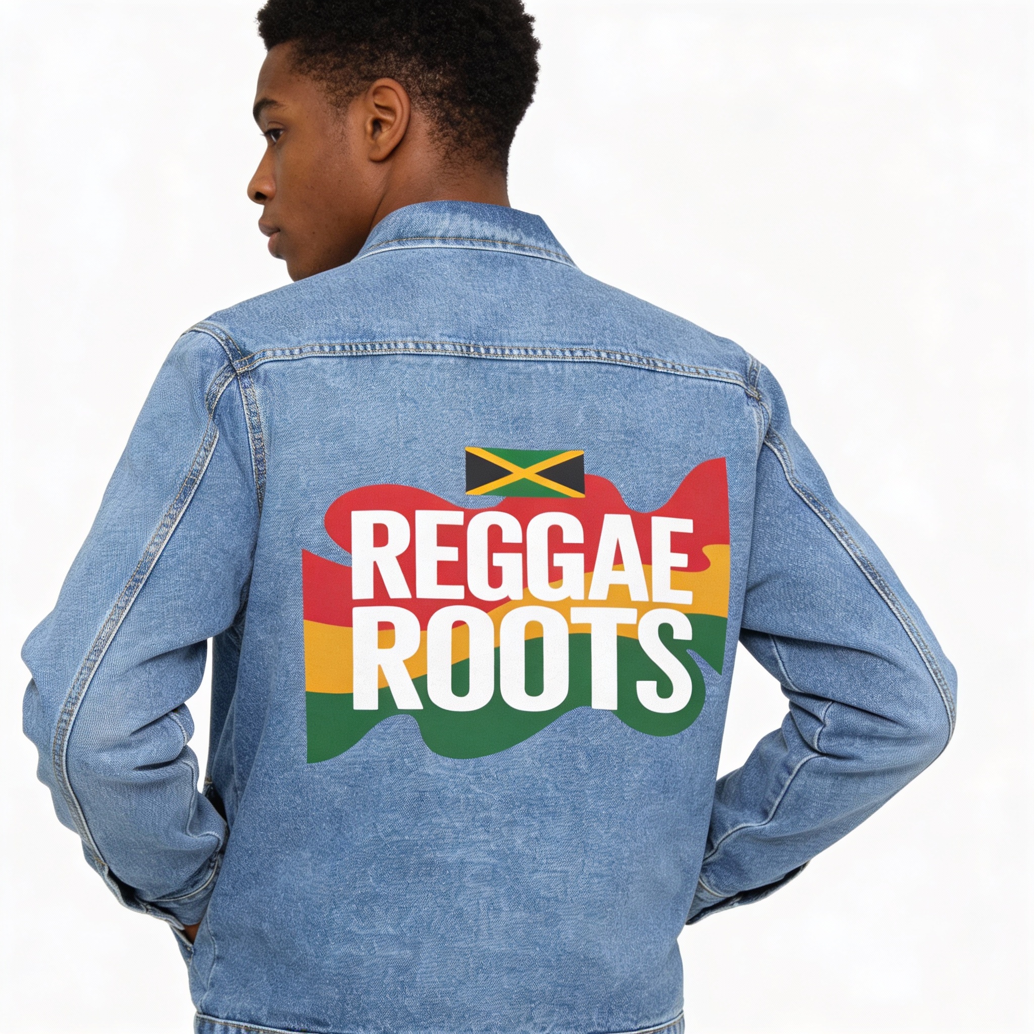 Denim Jacket -Men Reggae Roots — Jamaican Flag Back Print product thumbnail image