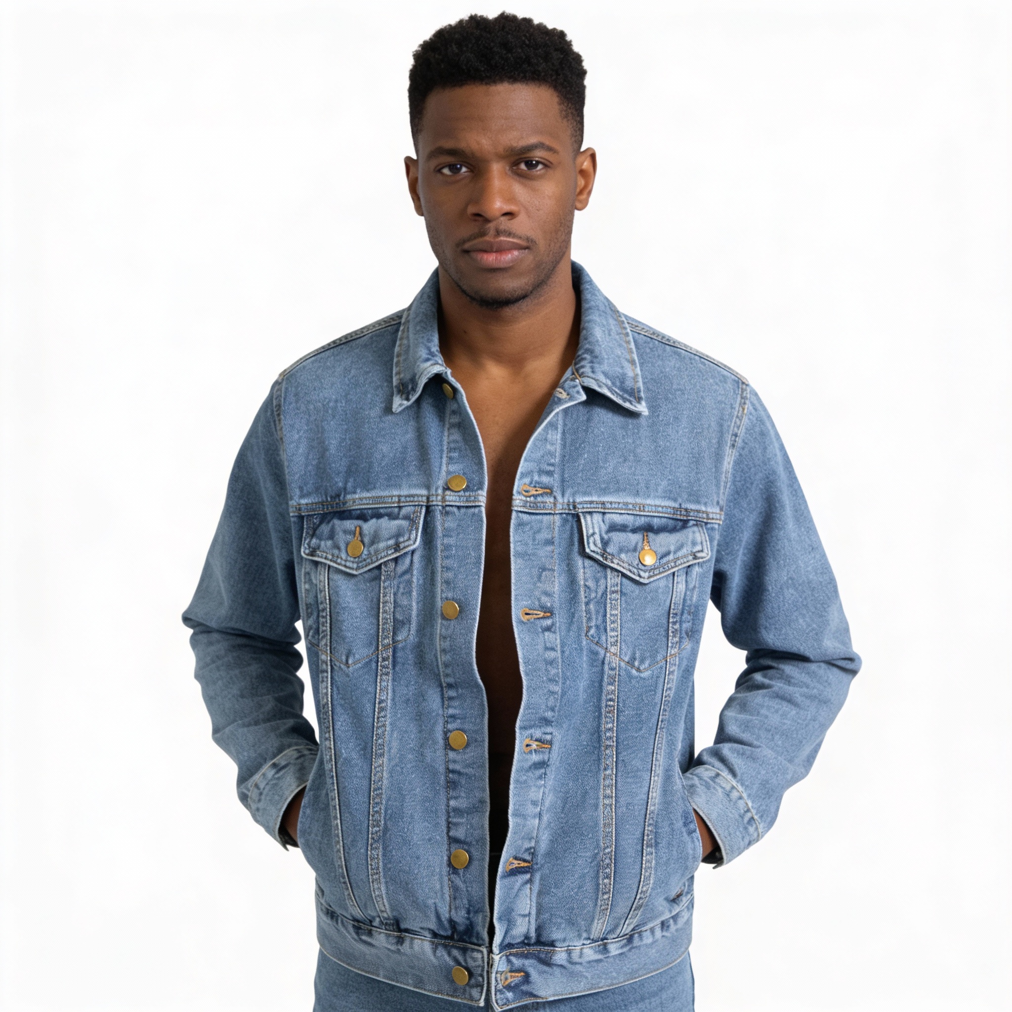 Denim Jacket -Men Reggae Roots — Jamaican Flag Back Print product thumbnail image Denim Jacket -Men Reggae Roots — Jamaican Flag Back Print product thumbnail image