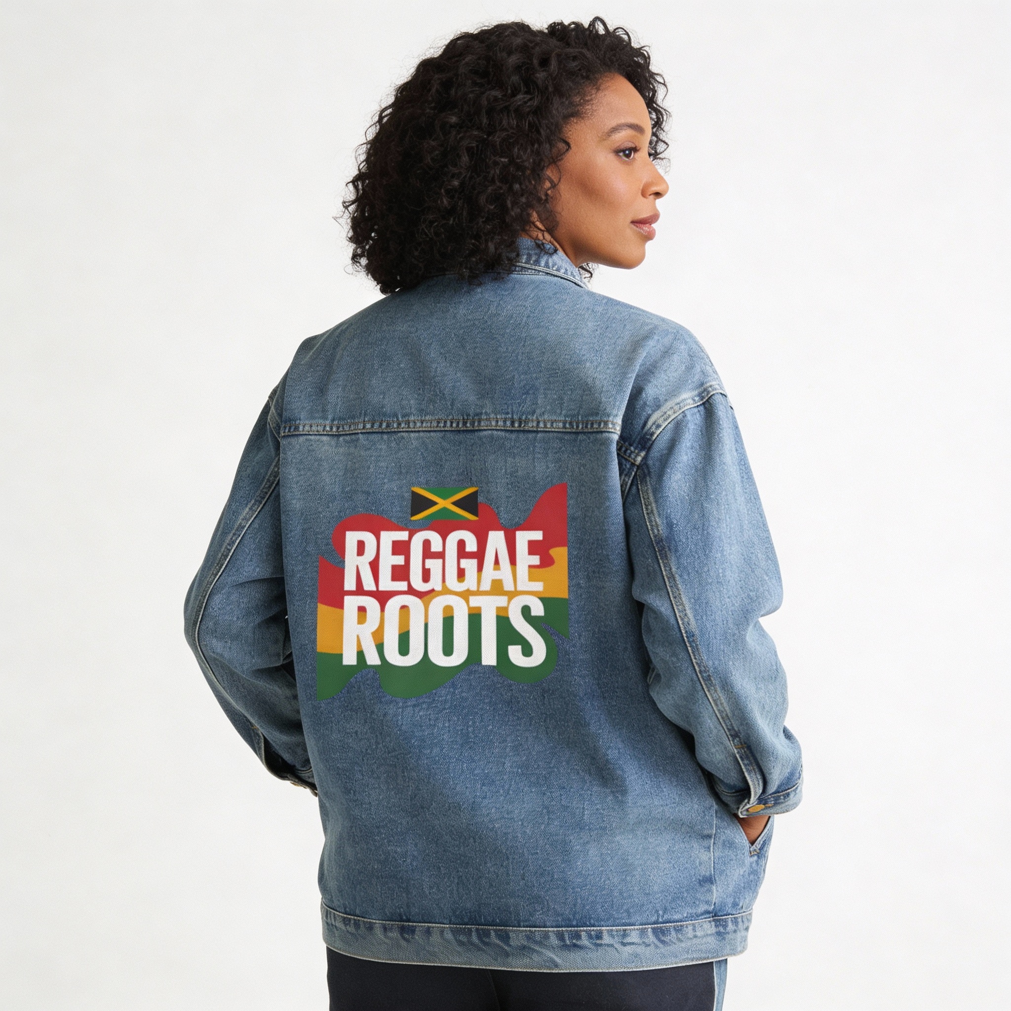 Denim Jacket - Women's Reggae Roots — Jamaican Flag Back Graphic product thumbnail image