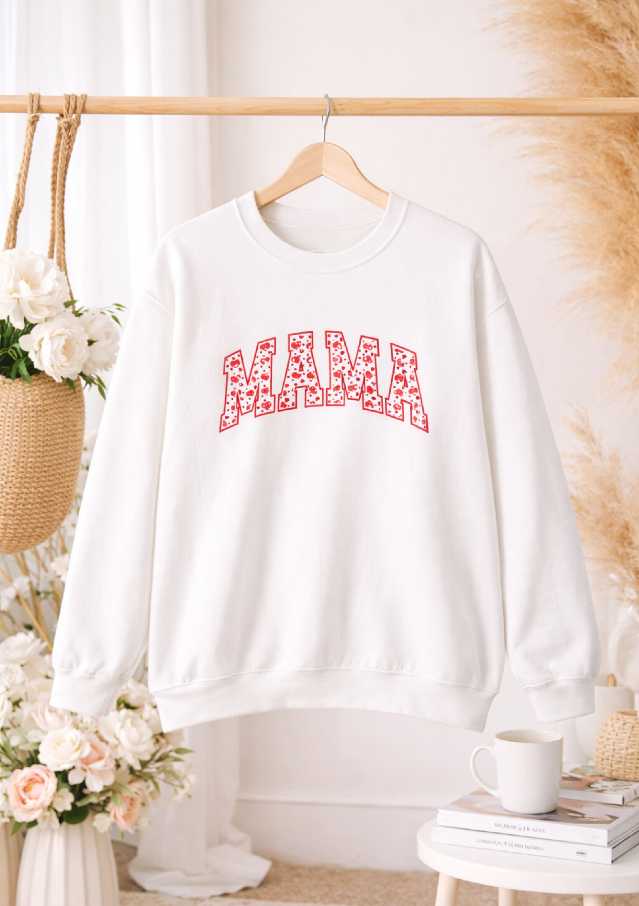Mama Floral Crewneck Sweatshirt – White Cozy Mom Pullover product thumbnail image