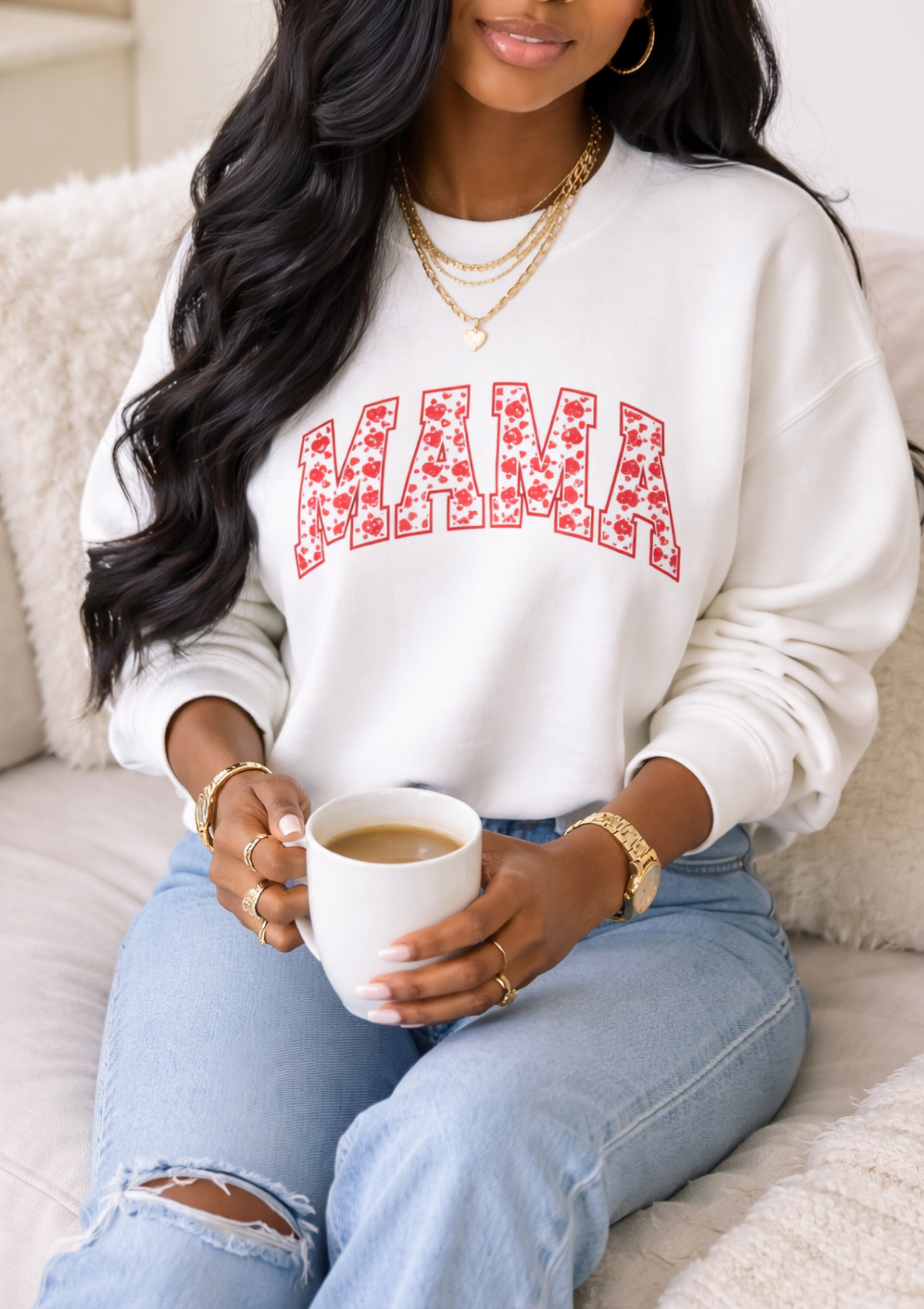Mama Floral Crewneck Sweatshirt – White Cozy Mom Pullover product thumbnail image