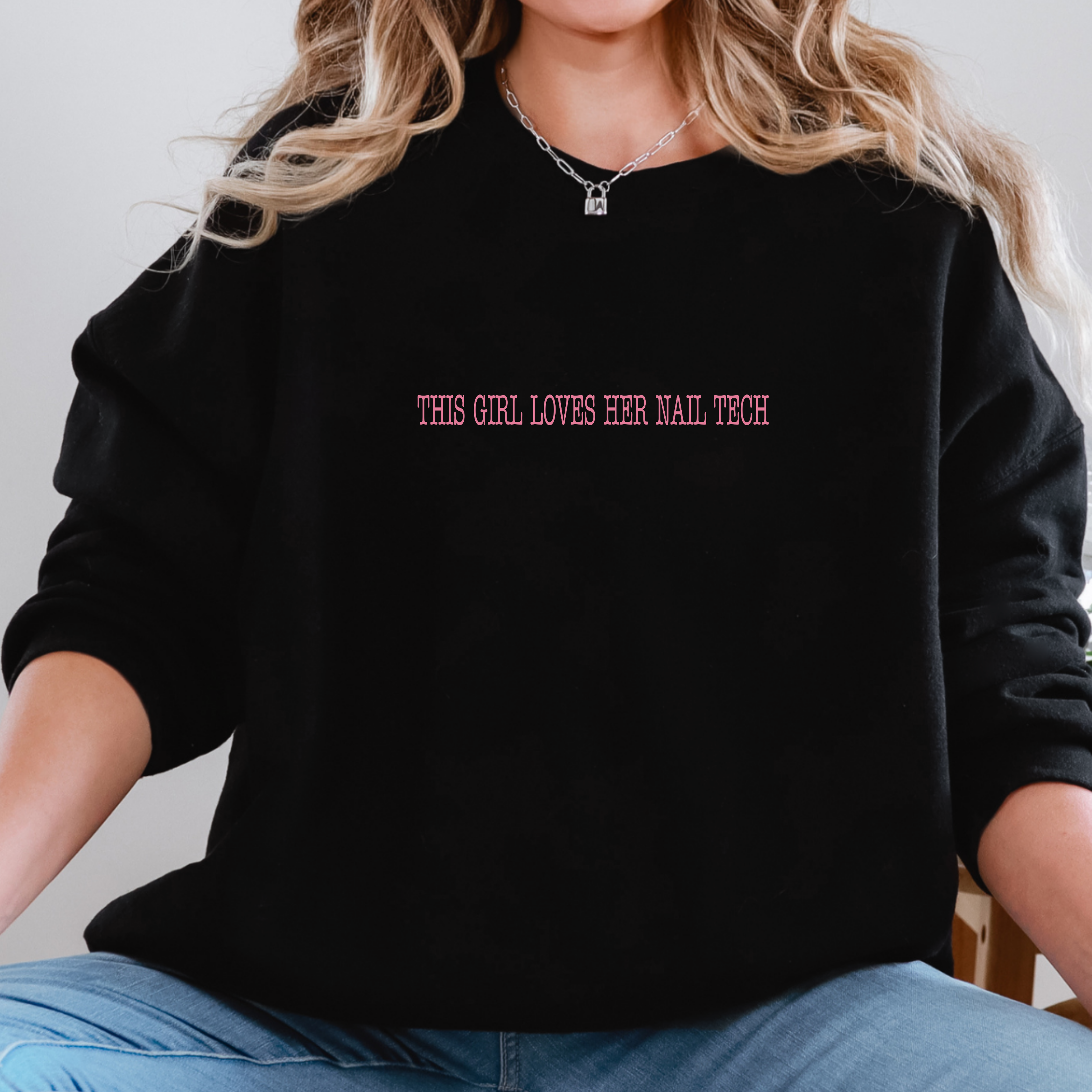 This Girl Loves Her Nail Tech Typewriter; Gildan Crewneck Sweatshirt product thumbnail image