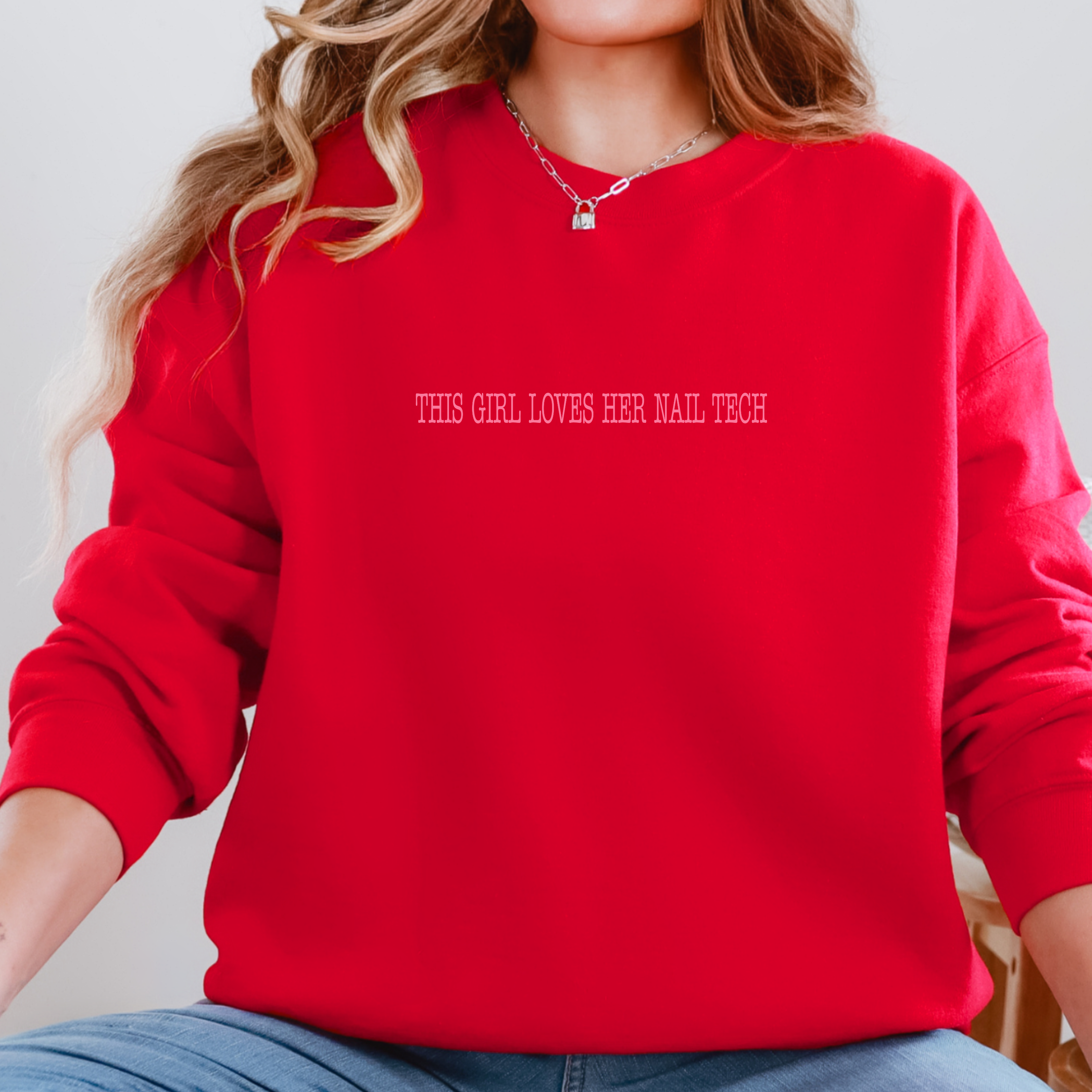 This Girl Loves Her Nail Tech Typewriter; Gildan Crewneck Sweatshirt product thumbnail image This Girl Loves Her Nail Tech Typewriter; Gildan Crewneck Sweatshirt product thumbnail image