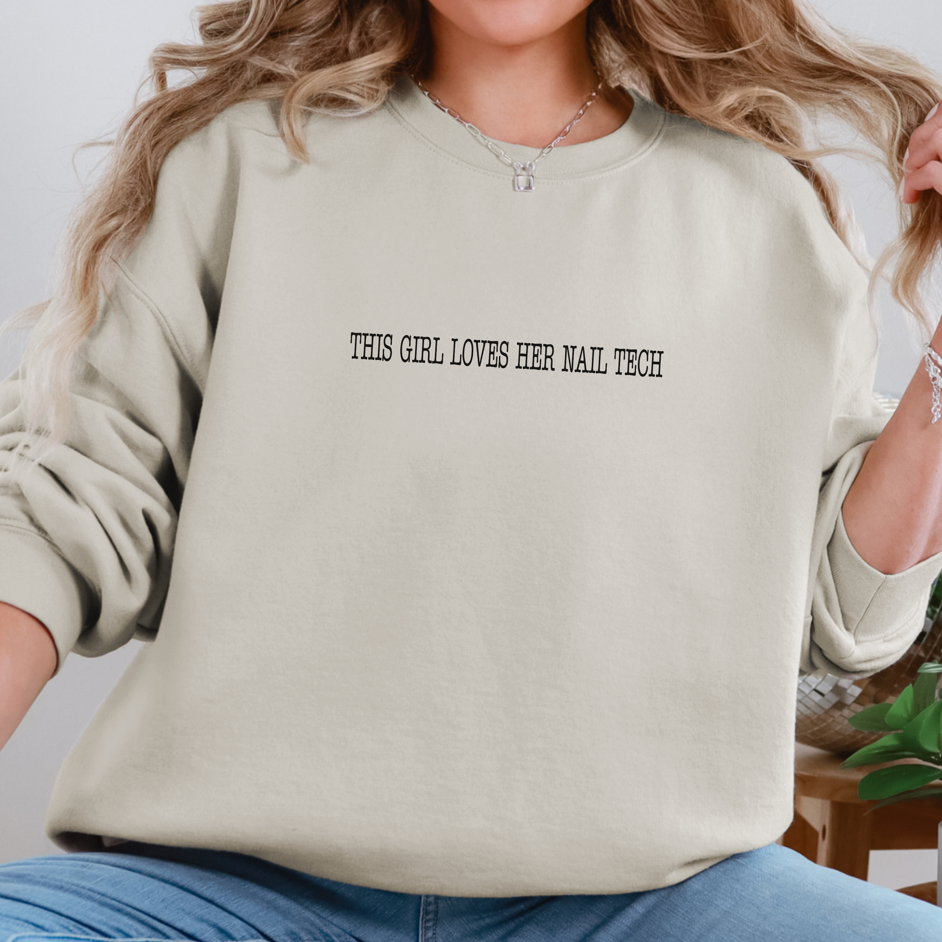 This Girl Loves Her Nail Tech Typewriter; Gildan Crewneck Sweatshirt product thumbnail image This Girl Loves Her Nail Tech Typewriter; Gildan Crewneck Sweatshirt product thumbnail image