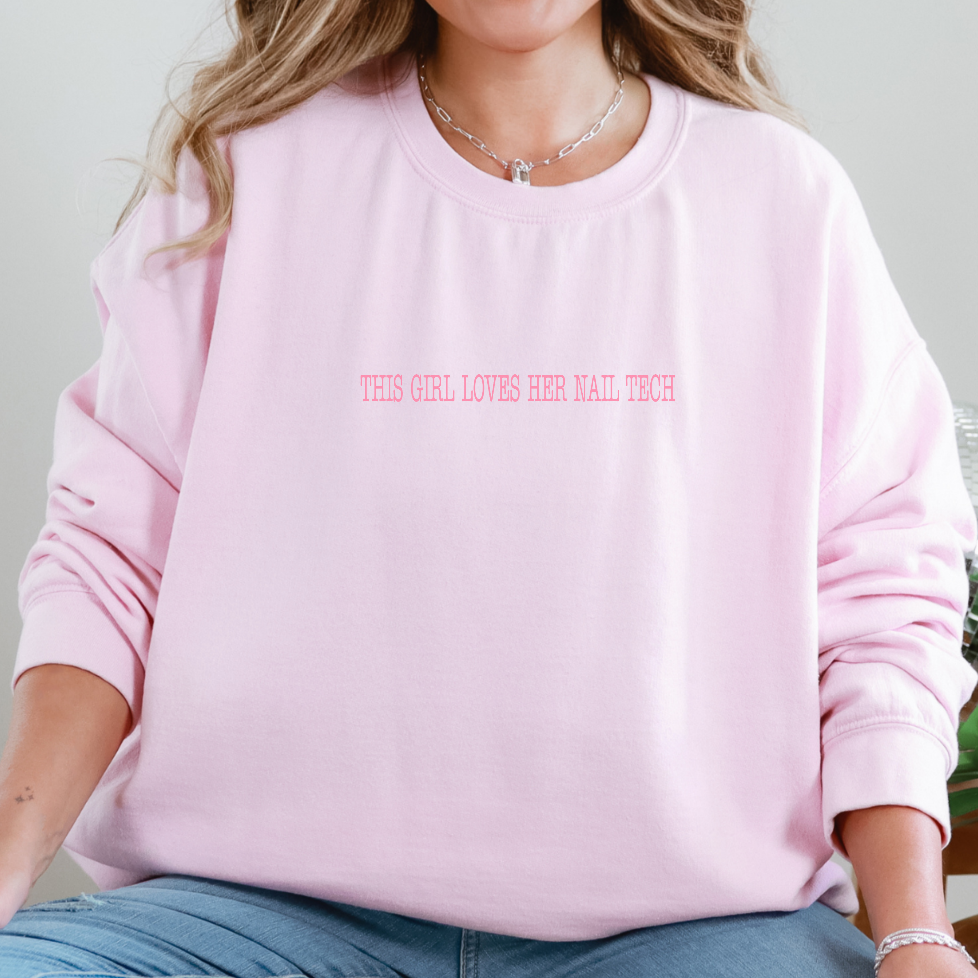 This Girl Loves Her Nail Tech Typewriter; Gildan Crewneck Sweatshirt product thumbnail image This Girl Loves Her Nail Tech Typewriter; Gildan Crewneck Sweatshirt product thumbnail image