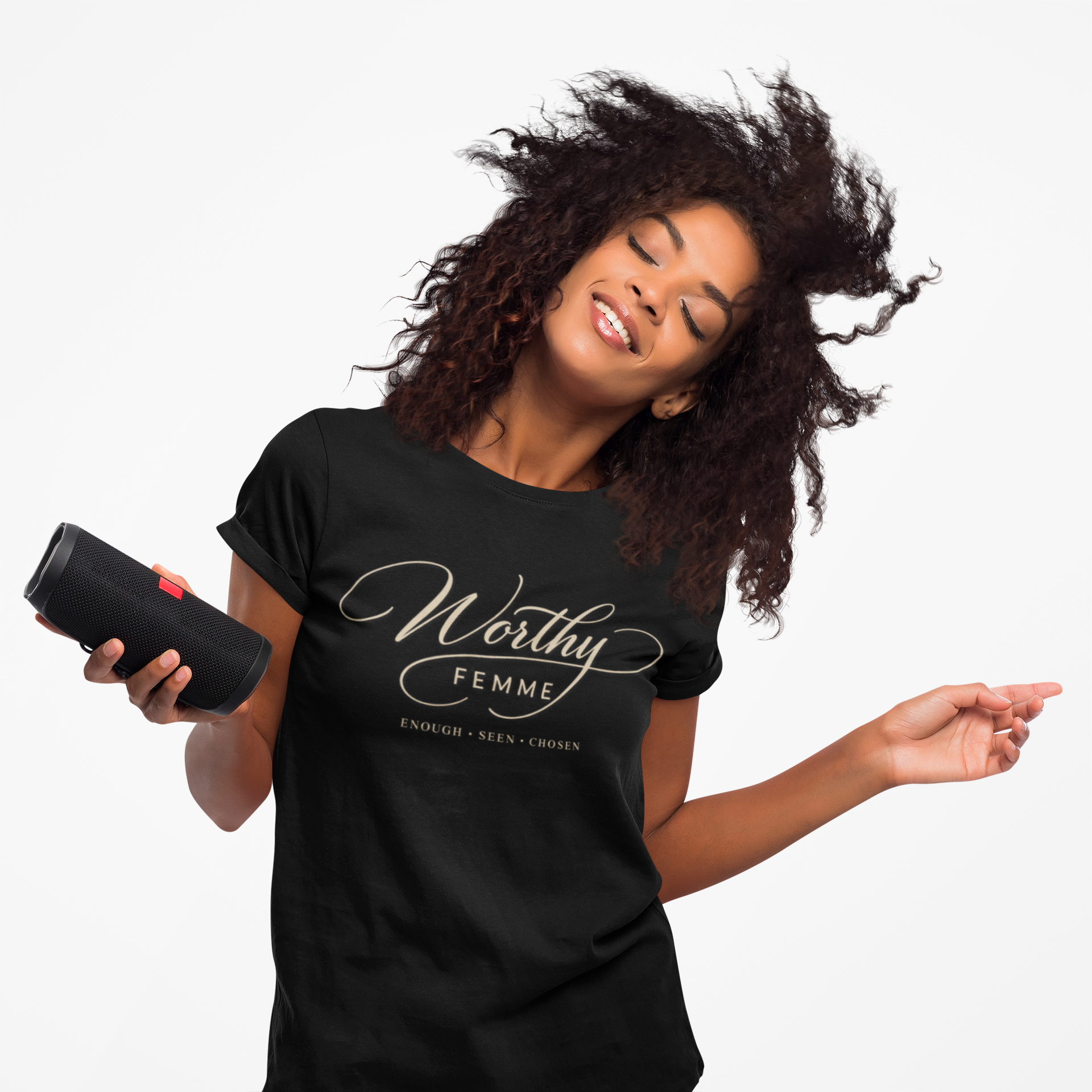Worthy Femme T-Shirt — Empowerment 'Worthy' Script Tee for Women product thumbnail image